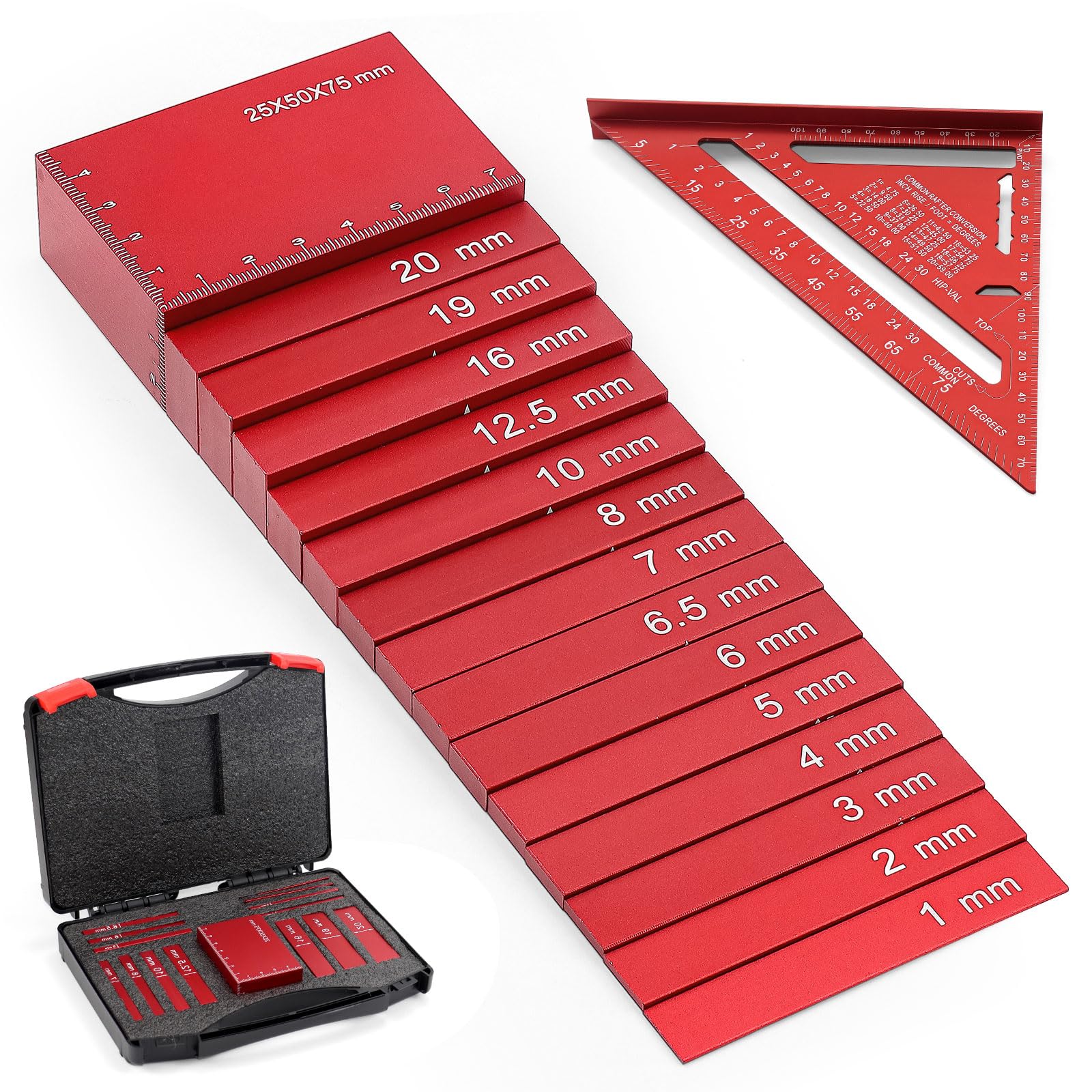 15 Pcs Metric Setup Blocks Height Gauge Set for Woodworking, Precision Aluminum Metric Setup Bars Kit for Router and Table Saw Accessories, Bars Include Laser Engraved Size Markings