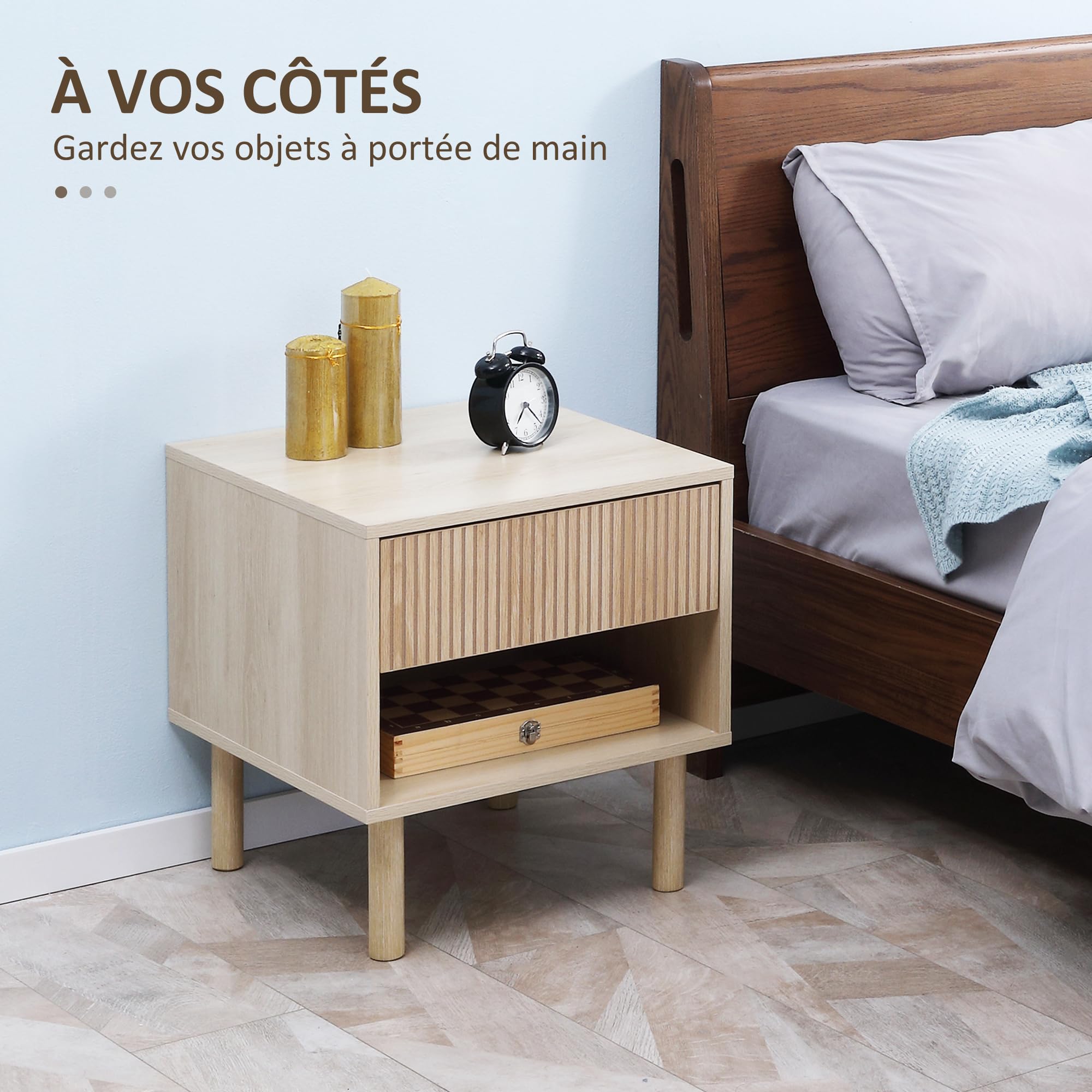 HOMCOM Lot de 2 Tables de Chevet avec Tiroirs et Niches 47x47x50cm Naturel