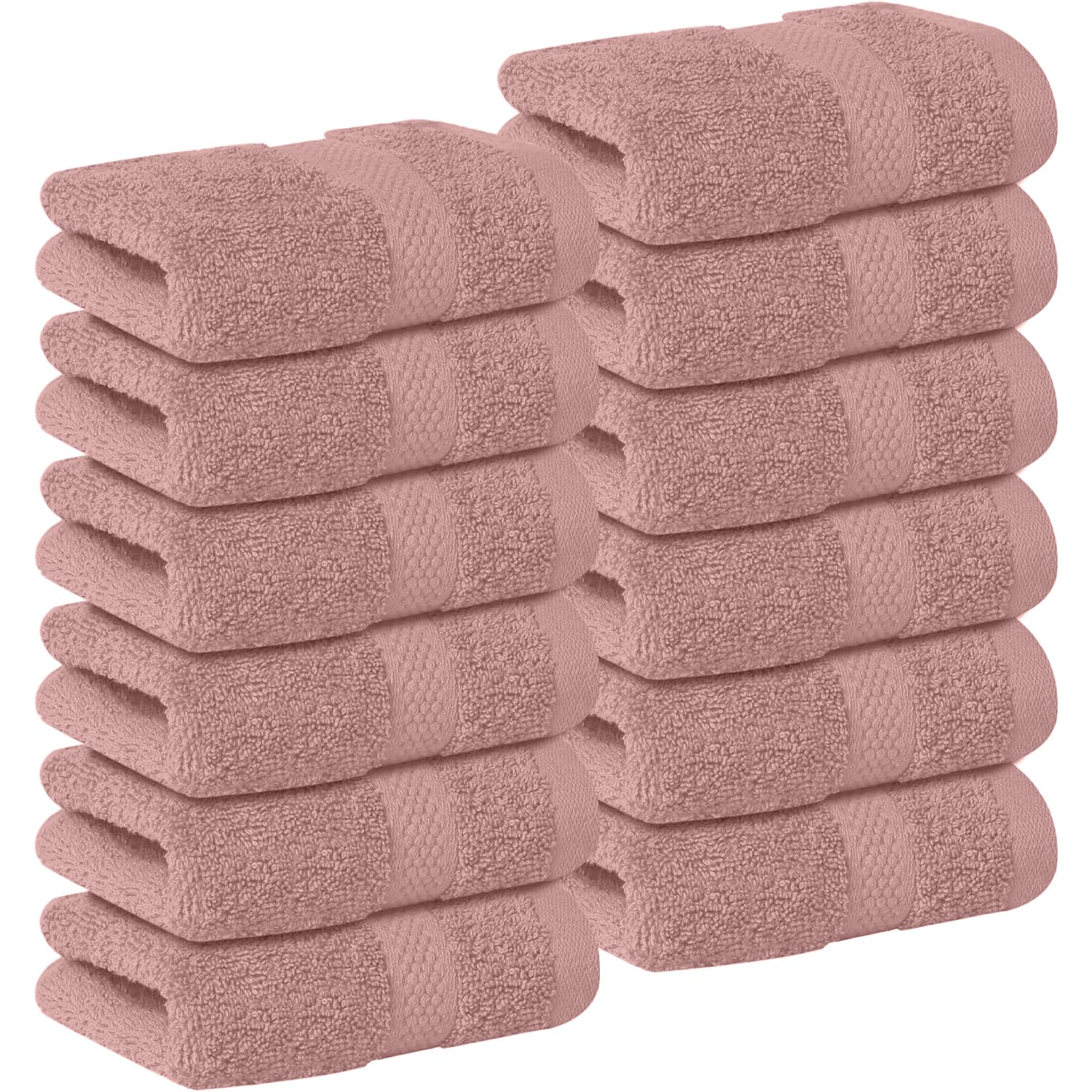 DAN RIVER 12-Pack Premium 100% Cotton Dusty Rose Face Towels for Bathroom - Reusable Face Wash Cloths for Showering 12x12 Inches - 550 GSM Super Soft &amp; Absorbent Luxury WashCloths for Body, Spa &amp; Gym