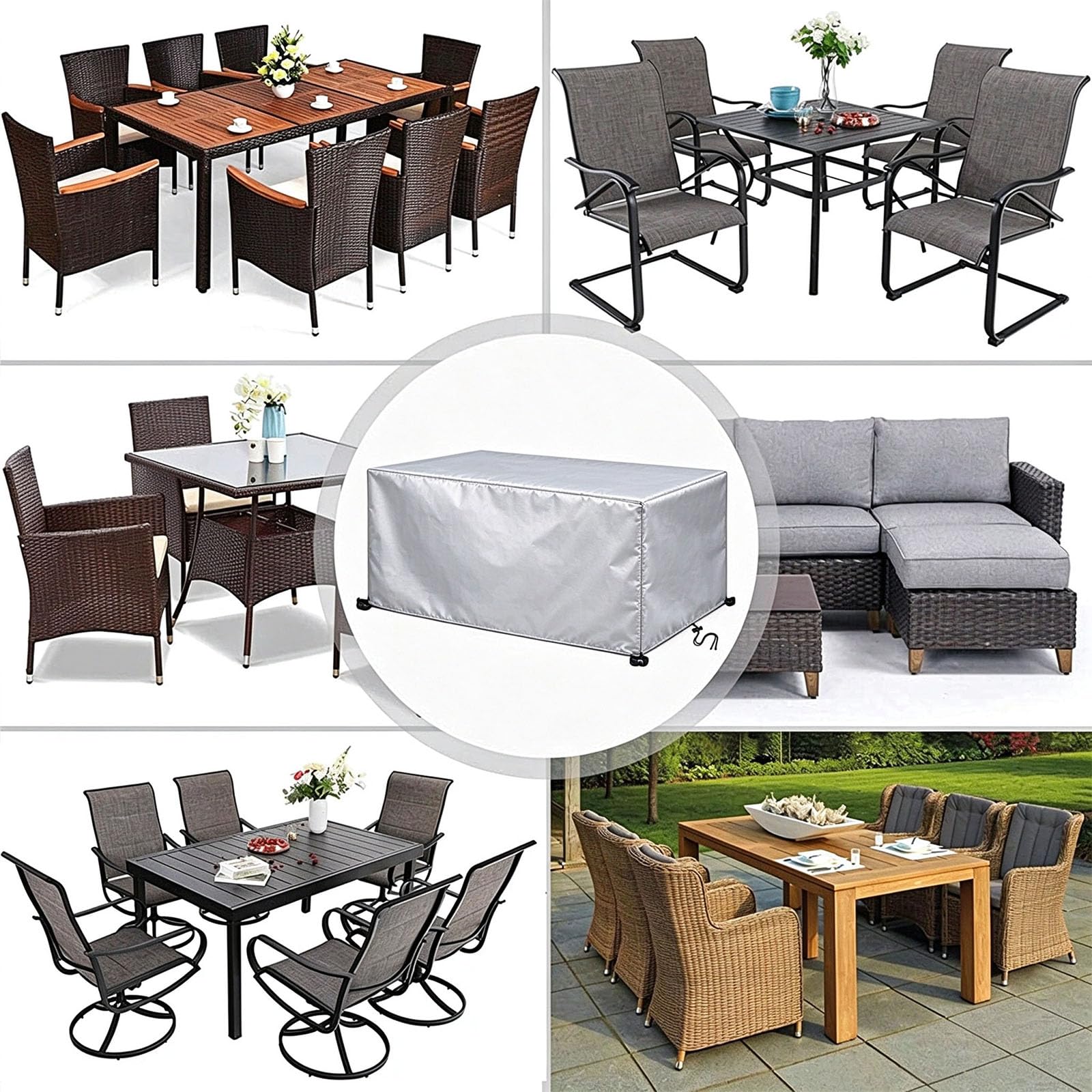 Housse Salon De Jardin Exterieur 200x160x115cm (LxWxH) 210D Tissu Oxford Anti-UV, Coupe-Vent, Bache Table ImperméAble Housse de Protection pour Meubles de Jardin pour Chaises Canapés