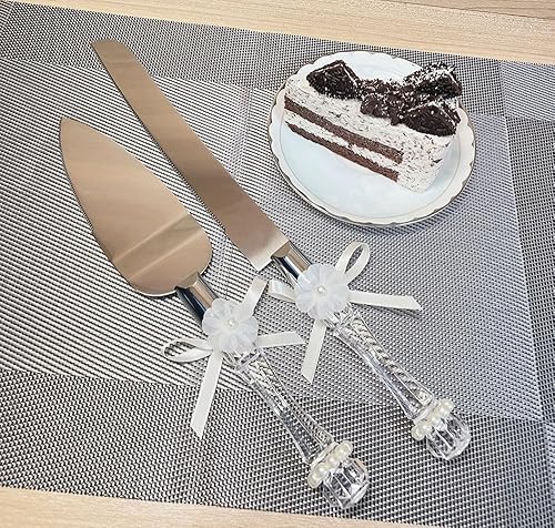 Miniatura 3 de FISHBONE Juego de cuchillos y servidores de acero inoxidable para tartas de boda con diseño elegante, juego perfecto para cortar pasteles para bodas