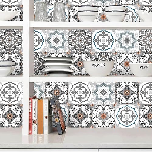 Miniatura 3 de Qianglive Papel tapiz bohemio para despegar y pegar, papel tapiz de cocina de 17.7 x 120 pulgadas, autoadhesivo, impermeable, papel de contacto con