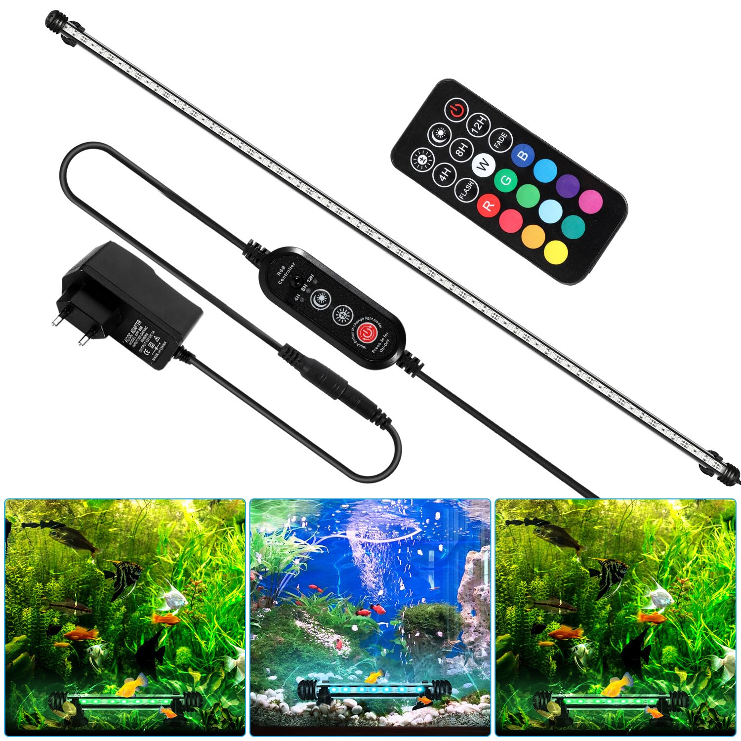 Aquarium LED Beleuchtung Unterwasser Aquarium Lampe RGB 13,2W LED Aquarium Licht mit Fernbedienung, Timer 4/8/12h, 10 Dimmstufen, 13 Farben, Wasserdicht IP67 für 120-150cm Aquarien