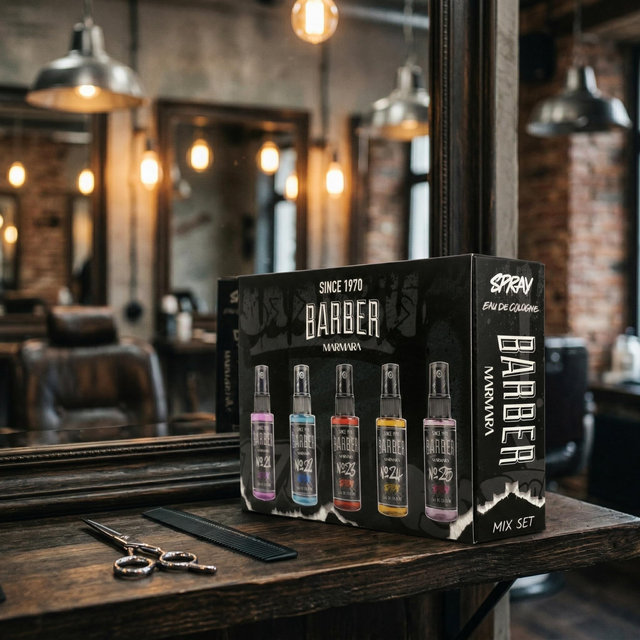Barber Marmara Graffiti Mix Eau de Cologne Gift Set for Men 5 x 50ml | Mini Turkish Barbershop Aftershave Sprays with Fresh Woody Citrus Scents. Long Lasting Travel Size Fragrances.