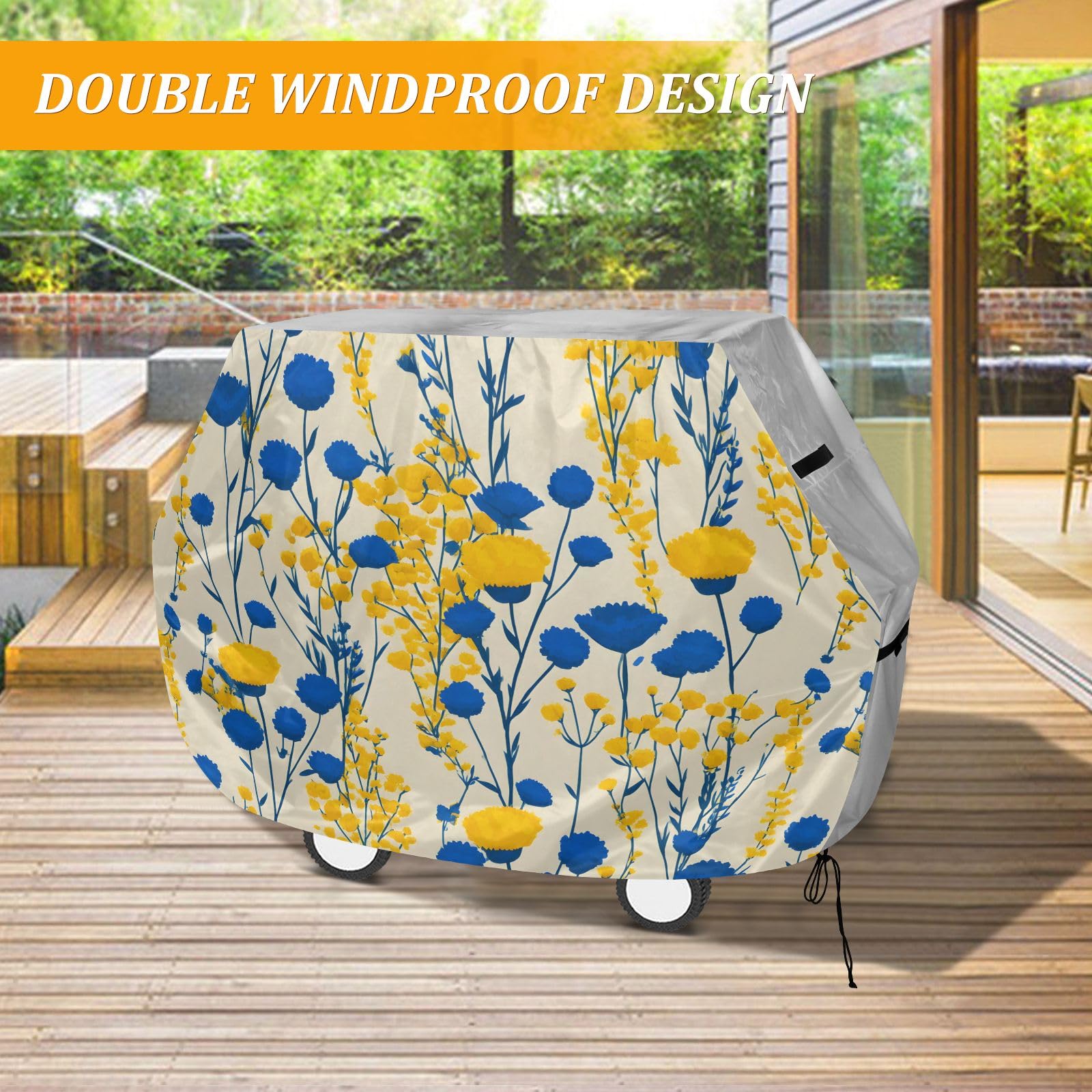Funda para barbacoa de flores amarillas y azules, impermeable, resistente, para exteriores