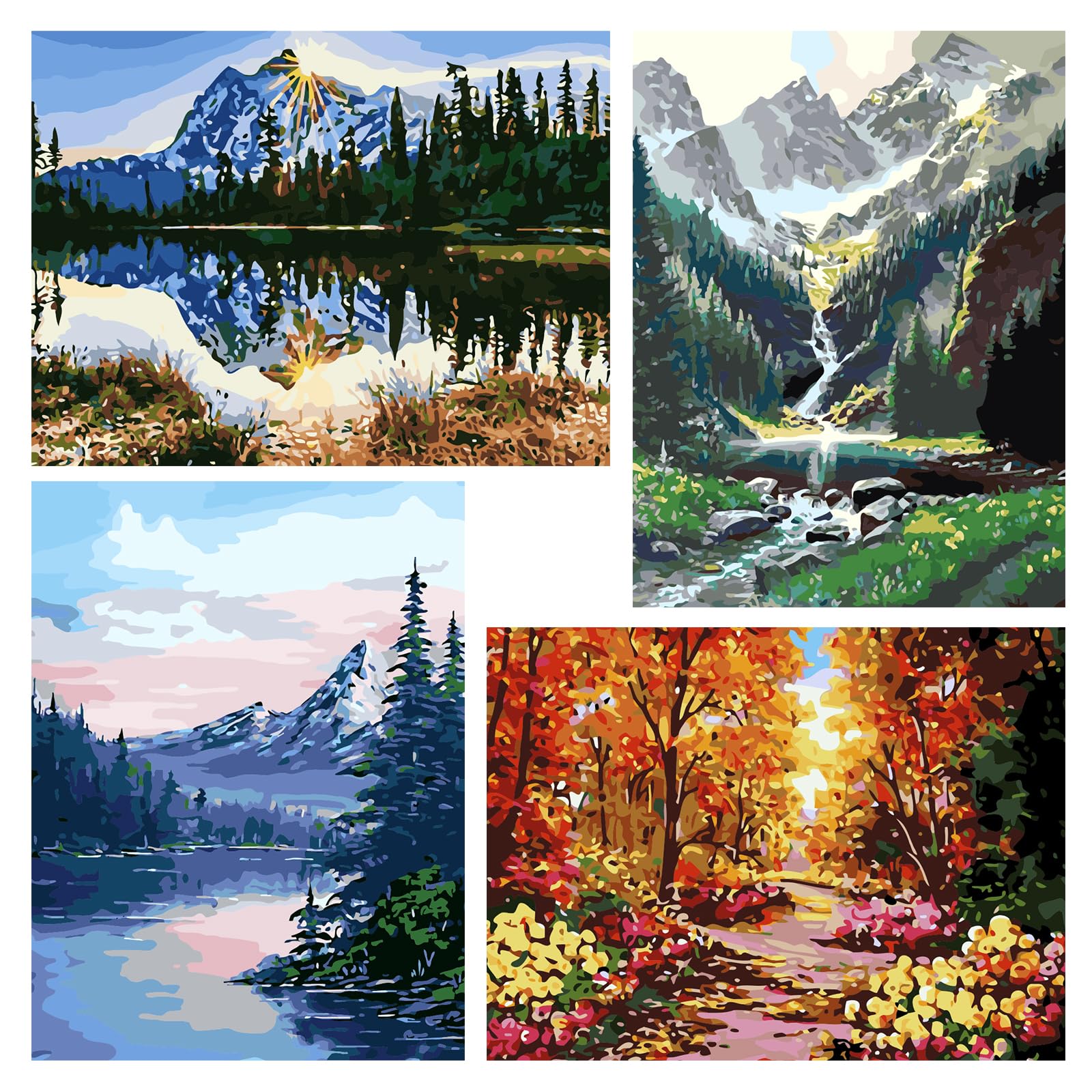 Ninonly Paint by Numbers for Adults, Adult Art Crafts Paint by Number Kit, 4 Pack DIY Acrylic Painting for Christmas Gift Home Decorations, 12 * 16 Inch