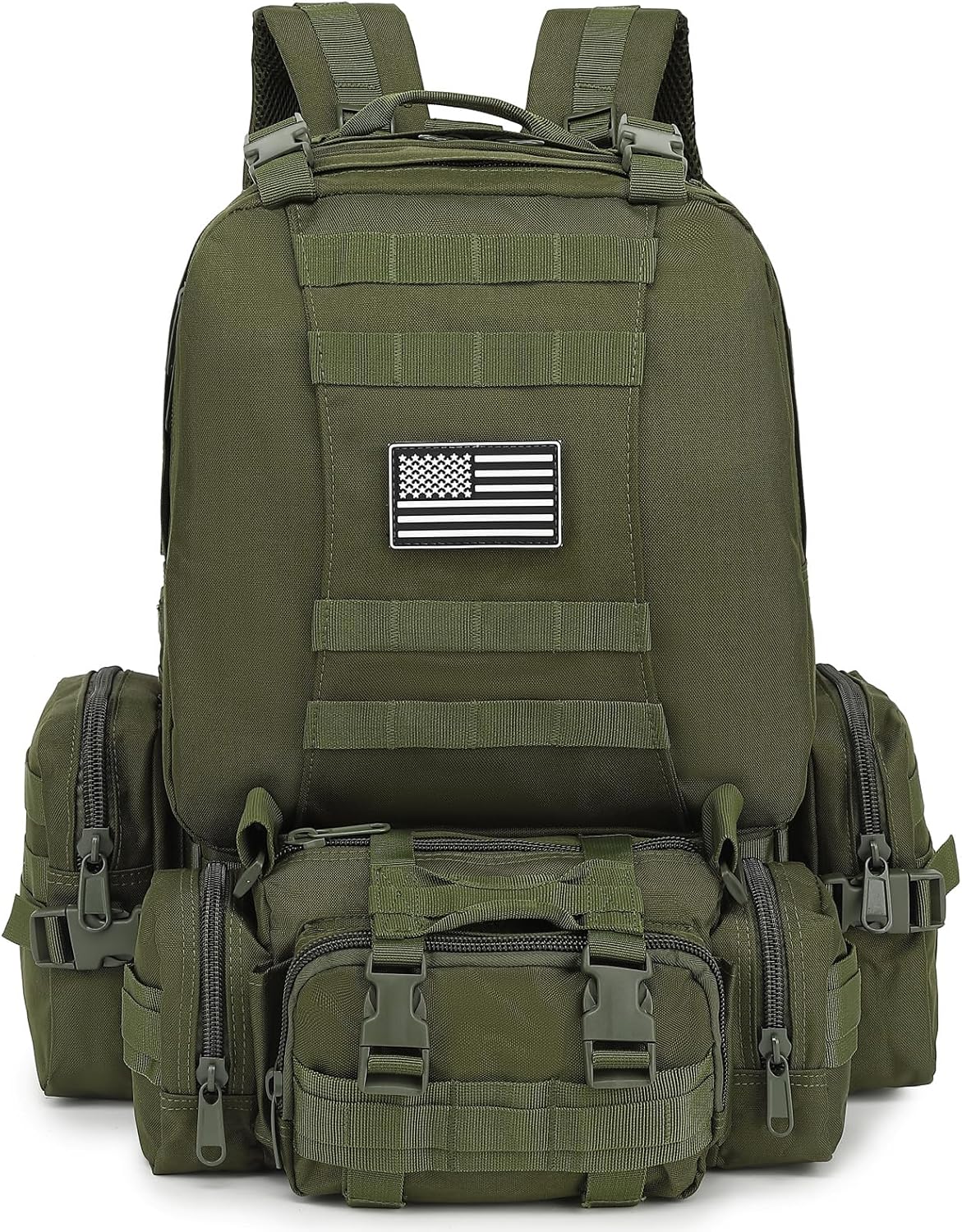 Tactical Backpack for Men Women, Large Waterproof Military Backpack Detachable Molle Backpack Army Assault Pack (Green)