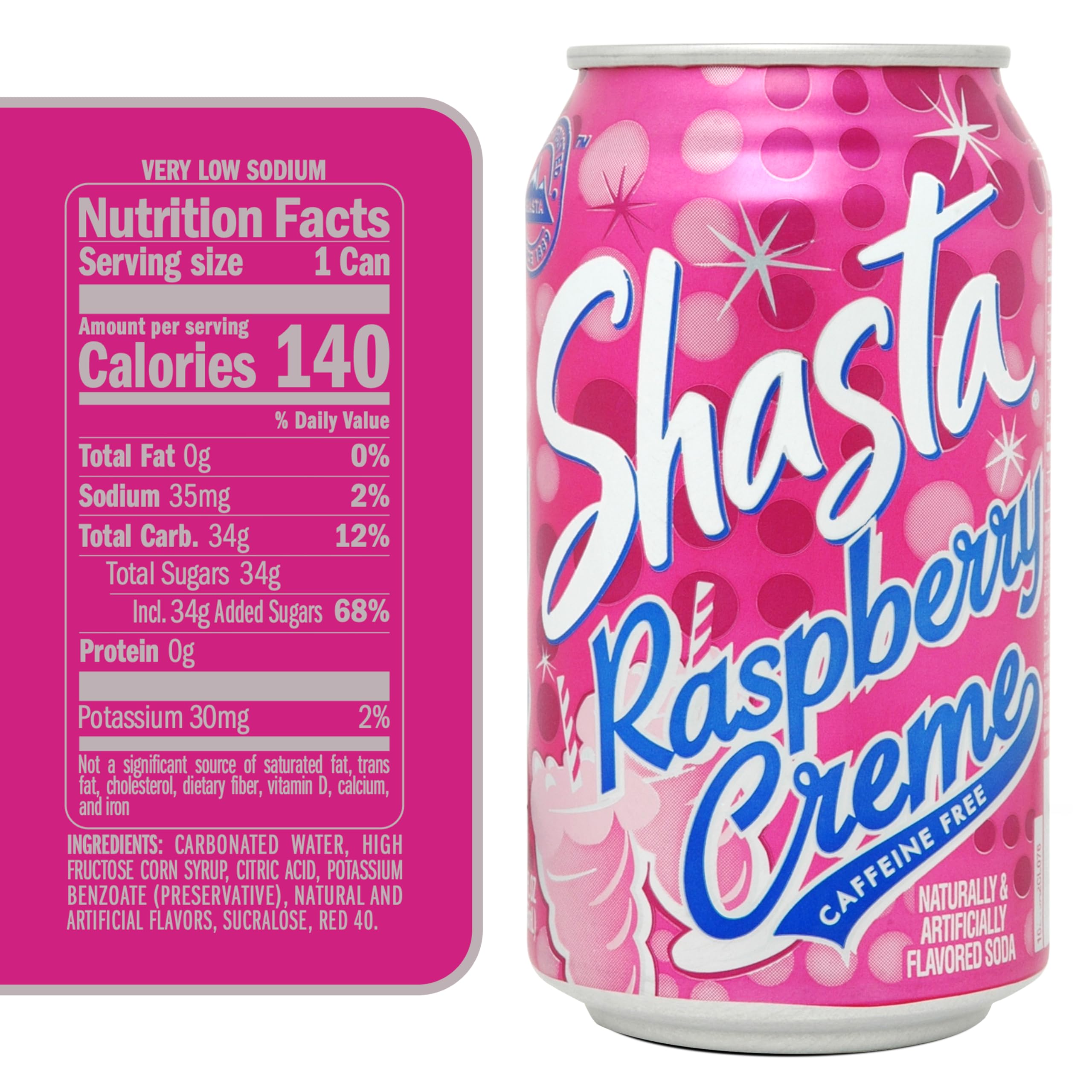 Shasta Raspberry Cream | 12-Pack of 12oz Cans | Fruity Raspberry with Smooth Vanilla | Caffeine-Free | Sweet & Creamy