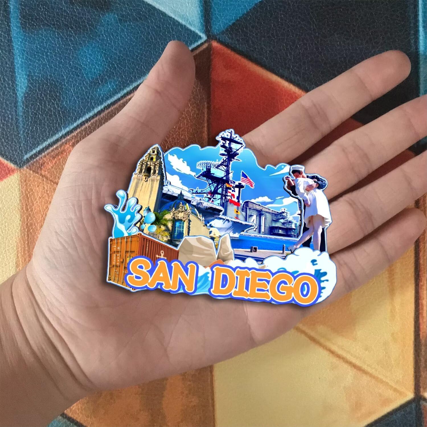 Quwsne Calamita da frigorifero San Diego California Stati Uniti magnete da frigorifero souvenir di viaggio città regali turistici 3D classici punti di riferimento artigianali fatti a mano decorazione
