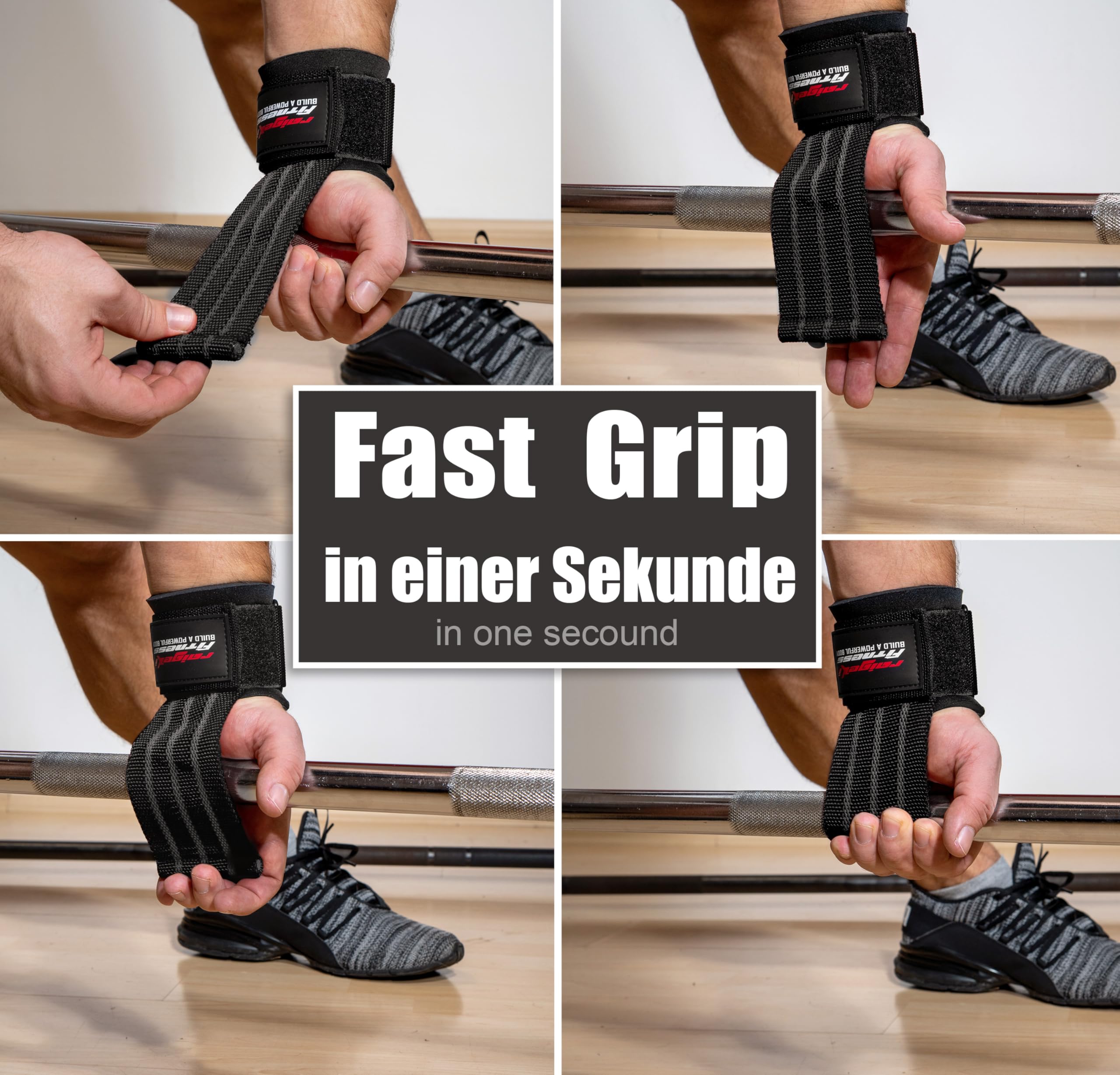 Fast Grip Zughilfen Krafttraining (+Trainingspläne) Profi Schnellverschluss mit Metall-Bolzen für Powerlifting, Crossfit & Fitness - Lifting Straps für Frauen und Männer