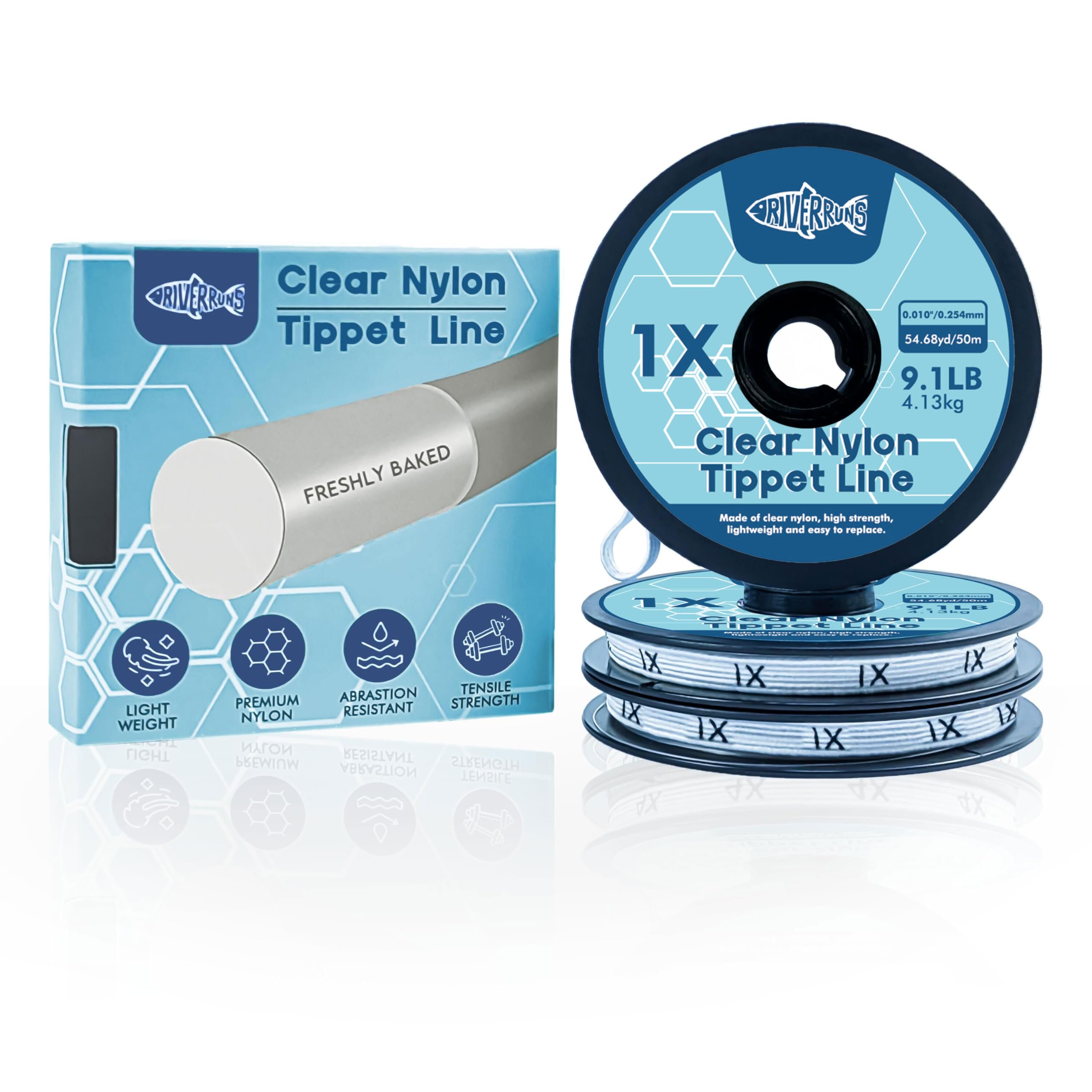 Riverruns Fly Fishing Tippet Leaders Clear Nylon Tippet Line, 3 Pack, 55 Yards, 1X 2X 3X 4X 5X 6X 7X for Freshwater Saltwater