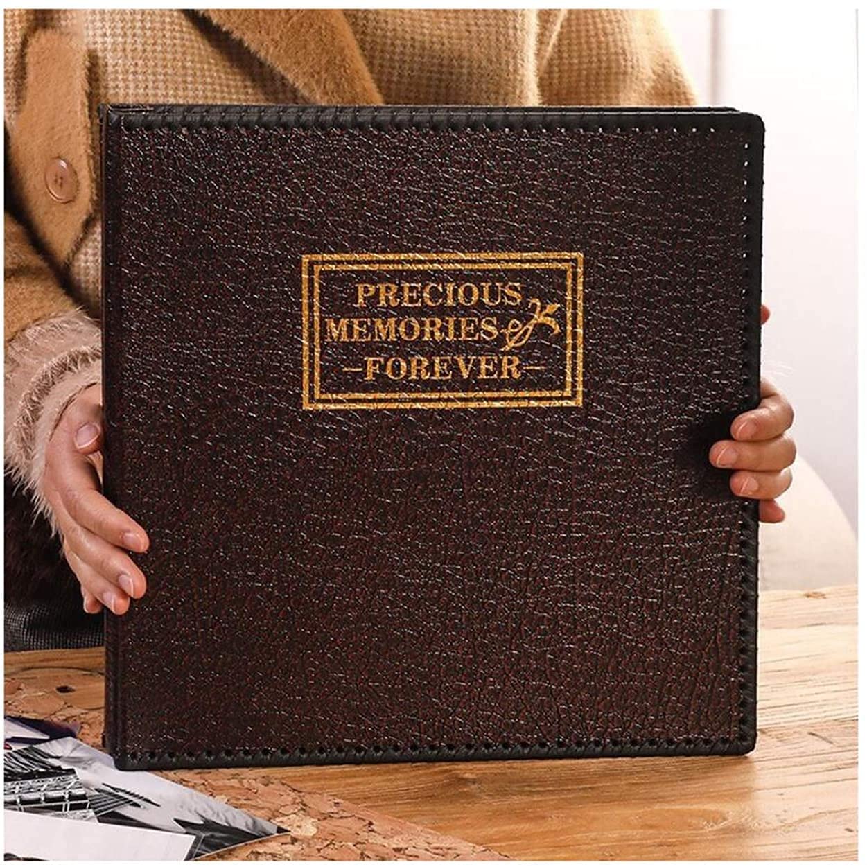 Álbum de fotos de página autoadhesivo magnético, álbum de fotos de bricolaje de cuero laminado, cubierta de cuero, 20 páginas / 40 hojas