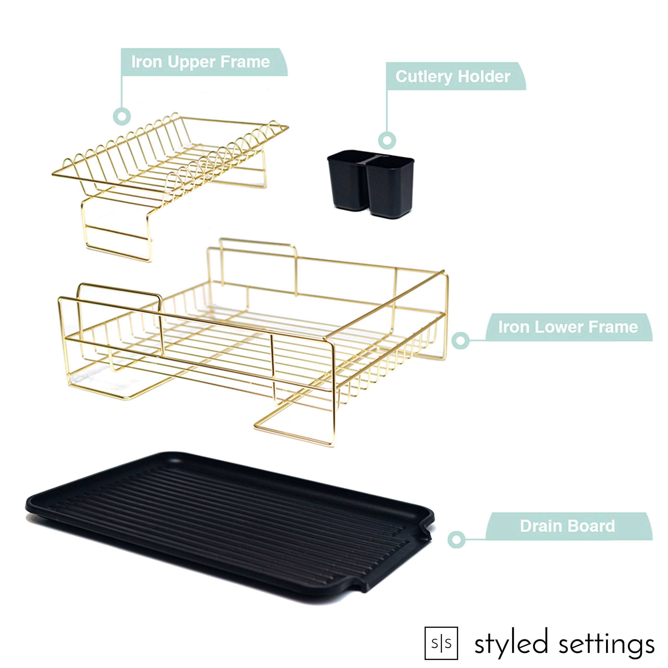 Gold Dish Drying Rack, 2 Tier Dish Drying Rack Large Dish Rack and