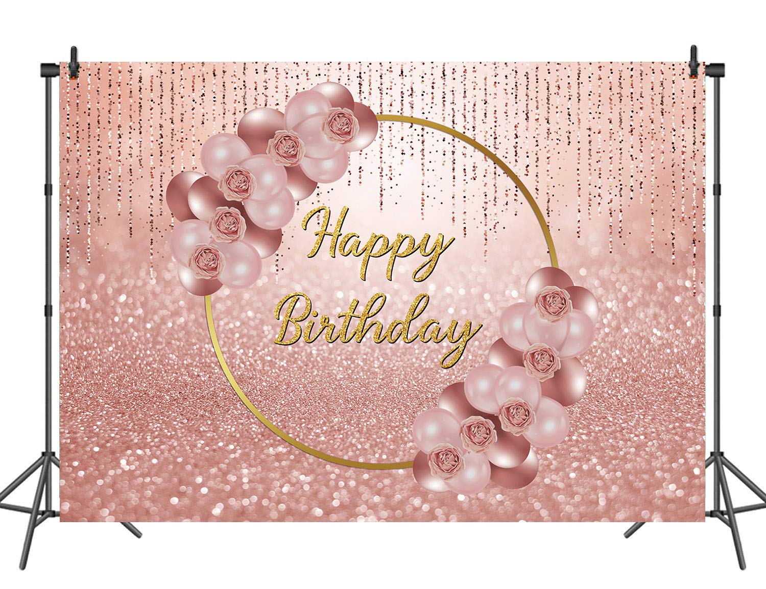 Sfondo Fotografico Rosa Oro 7x5 Ft – Compleanno Con Fiori E Palloncini, In Vinile Leggero, Pieghevole, Per Feste E Decorazioni