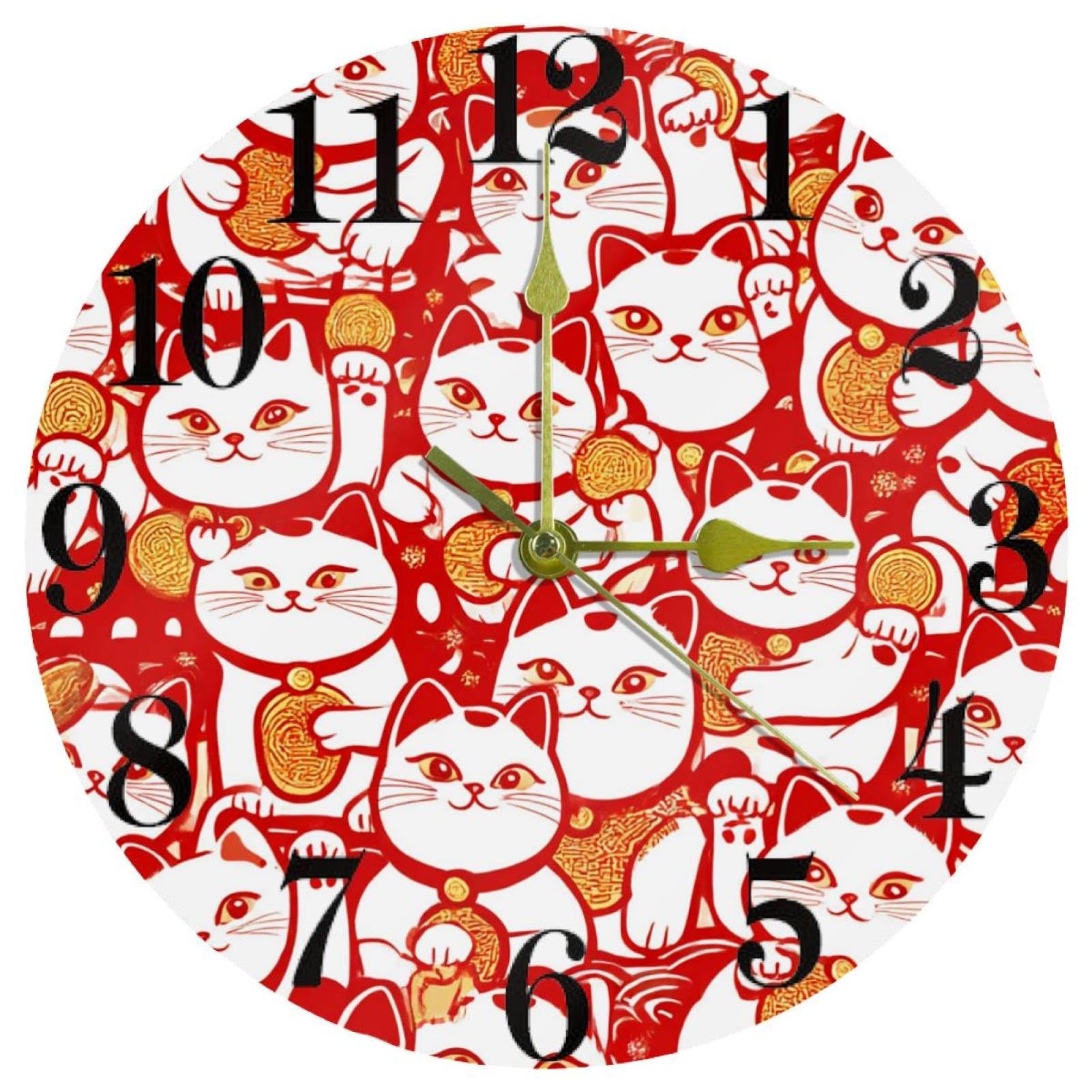 Horloge murale ronde sans tic-tac pour supprimer les bruits de mécanisme à piles Maneki Neko