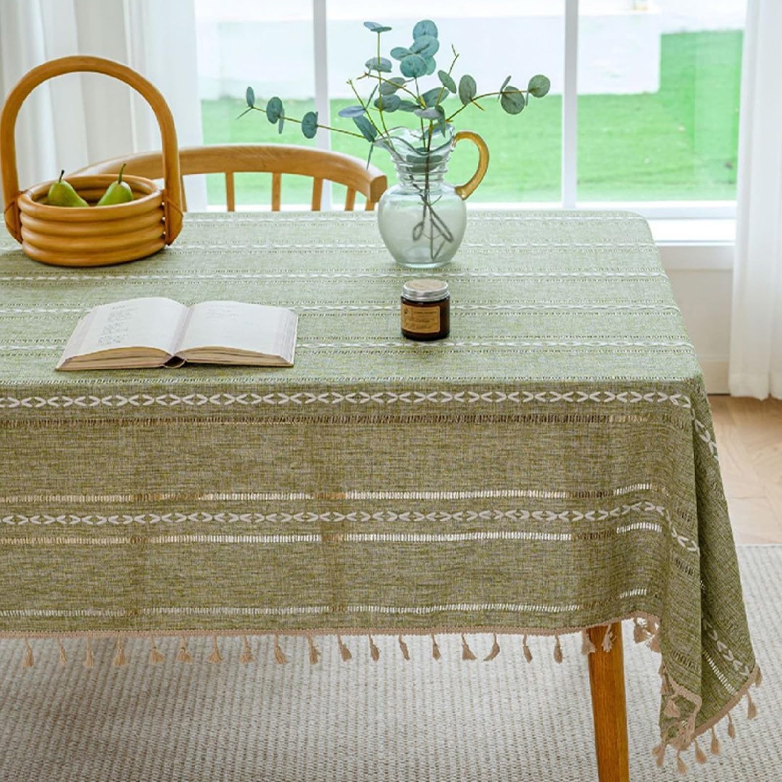 Tischdecke Hochzeit Rechteckig 140x260 cm, Leinenoptik zum Stickerei