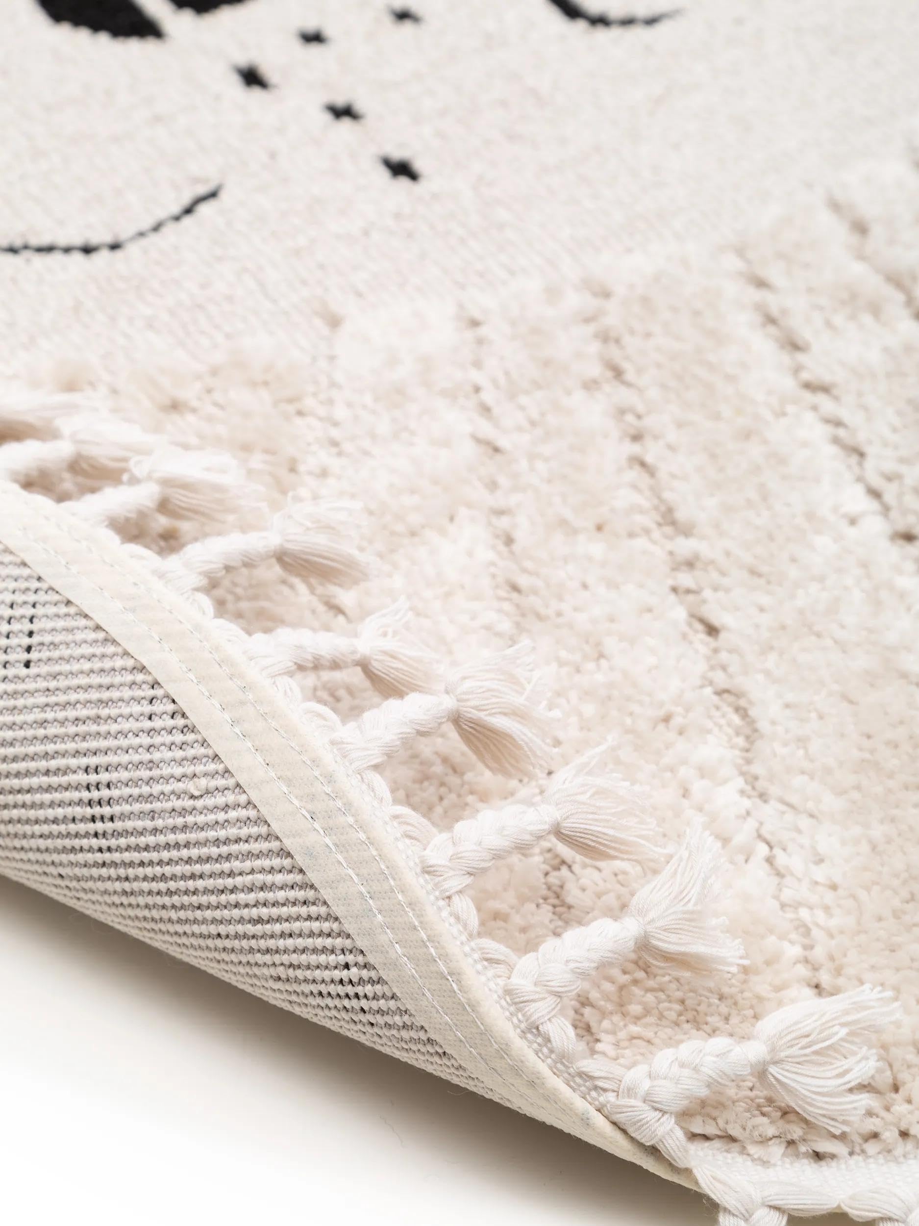 benuta lytte Tapis pour enfant Momo - Fibre synthétique - Rond et style : motifs d'animaux - Facile d'entretien pour chambre d'enfant, crème, Ø 120 cm rond