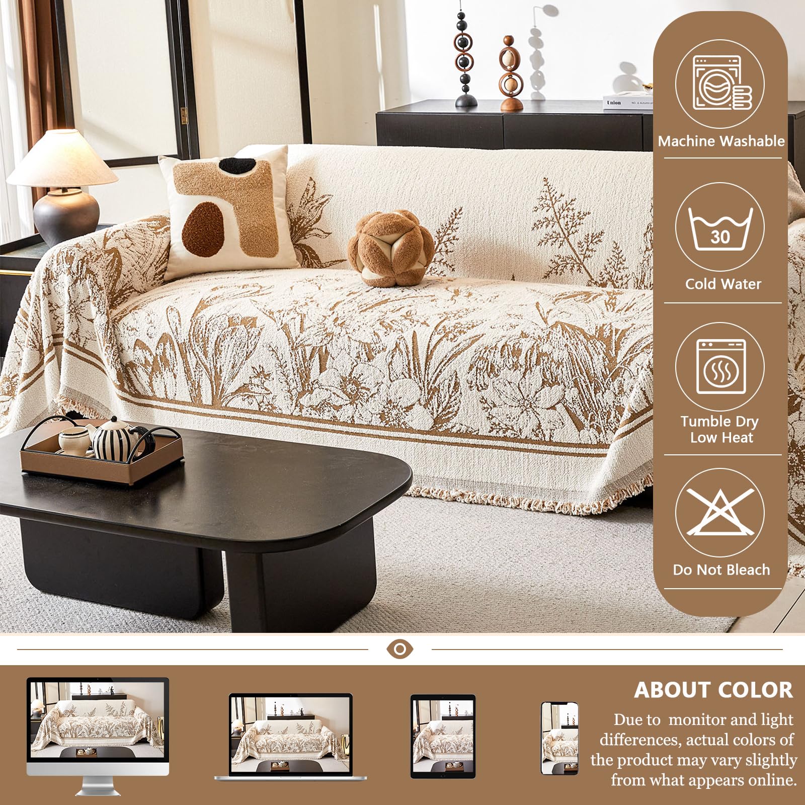 Amazon.com: DREAMINGO Floral Sofa Cover for 3 Cushion Couch Thick