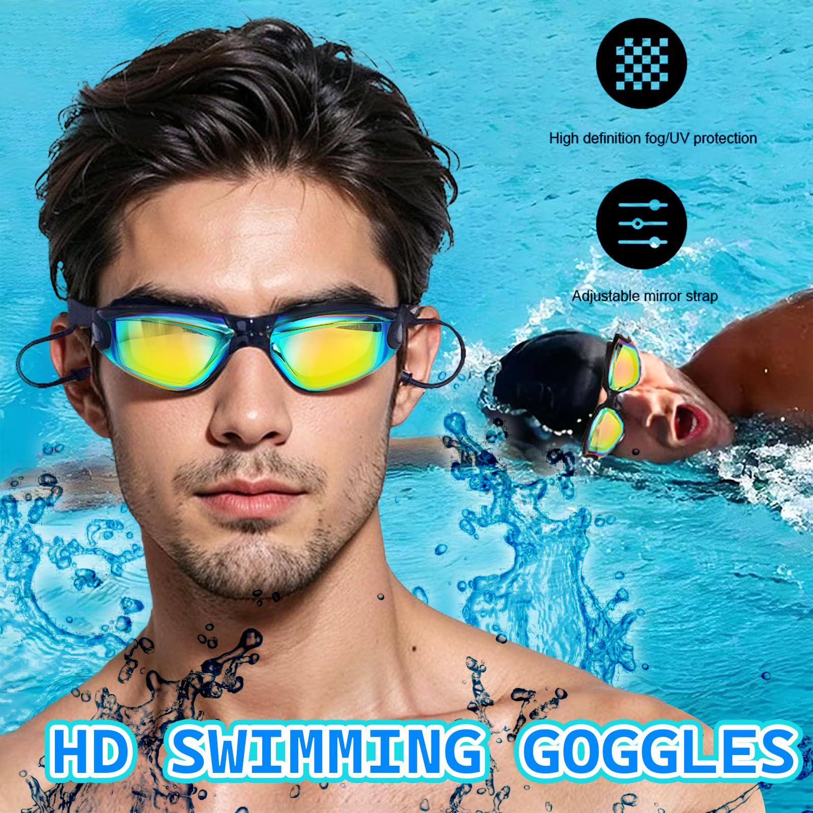 JSTHHTT 2Pcs Gafas De Natación Polarizadas, Gafas De Natación Unisex Adulto, Protección Anti-Vaho, Protección Uv, Sin Filtraciones, Visión Clara, Fáciles De Ajustar, Cómodas