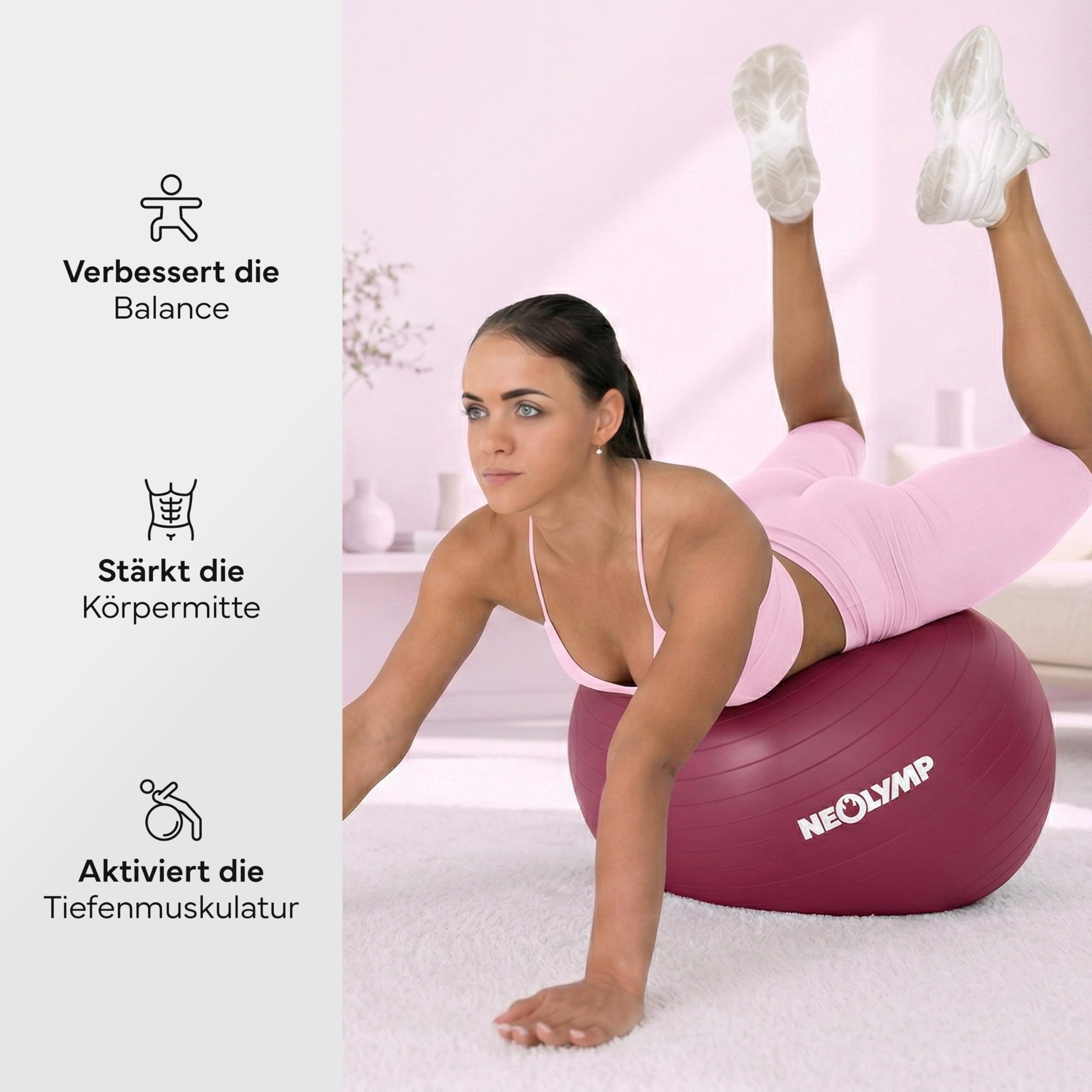 NEOLYMP Gymnastikball - Sitzball Büro ergonomisch in 3 Größen S/M/L - bis 300 kg belastbar, rutschfest & Anti Burst - Pilates Ball, Pezziball, Schwangerschaftsball, Yoga Ball für Homeoffice