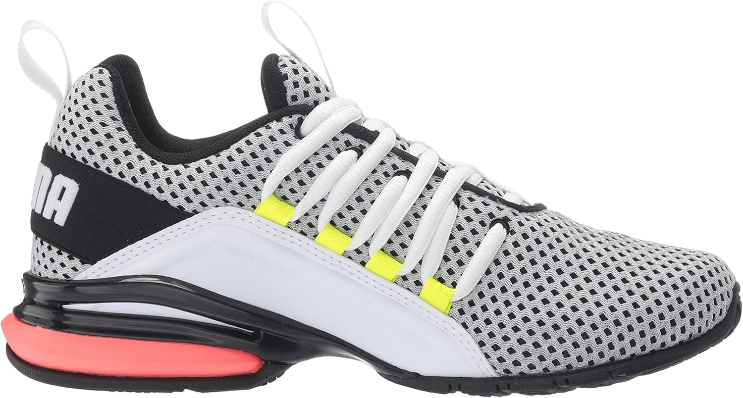 PUMA mens Axelion Breathe Cross trainer, Puma Whiteyellow Alert-nrgy Red, 8.5 US