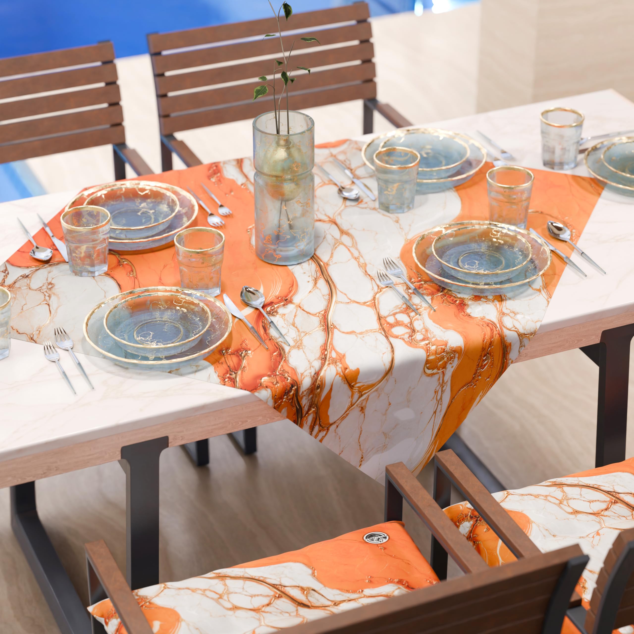 PETTI Artigiani Italiani - Modern Orange Marble Effect Centerpiece Tablecloth, Kitchen Centerpiece, 90 x 90 cm, 100% Made in Italy