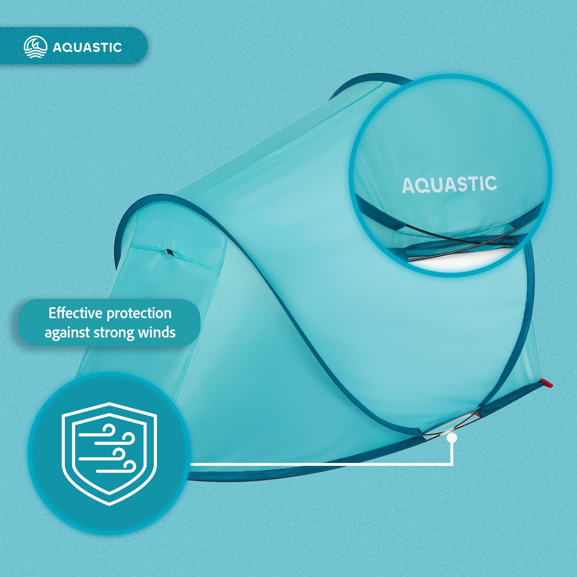AQUASTIC Qsand Beach Tent | automatyczne rozkładanie w 3 sekundy | ochrona przed promieniowaniem UV 50+ | wodoszczelny 1000 mm | ultralekki (1 kg) i kompaktowy (70 cm) | z zamykanym wejściem | idealny