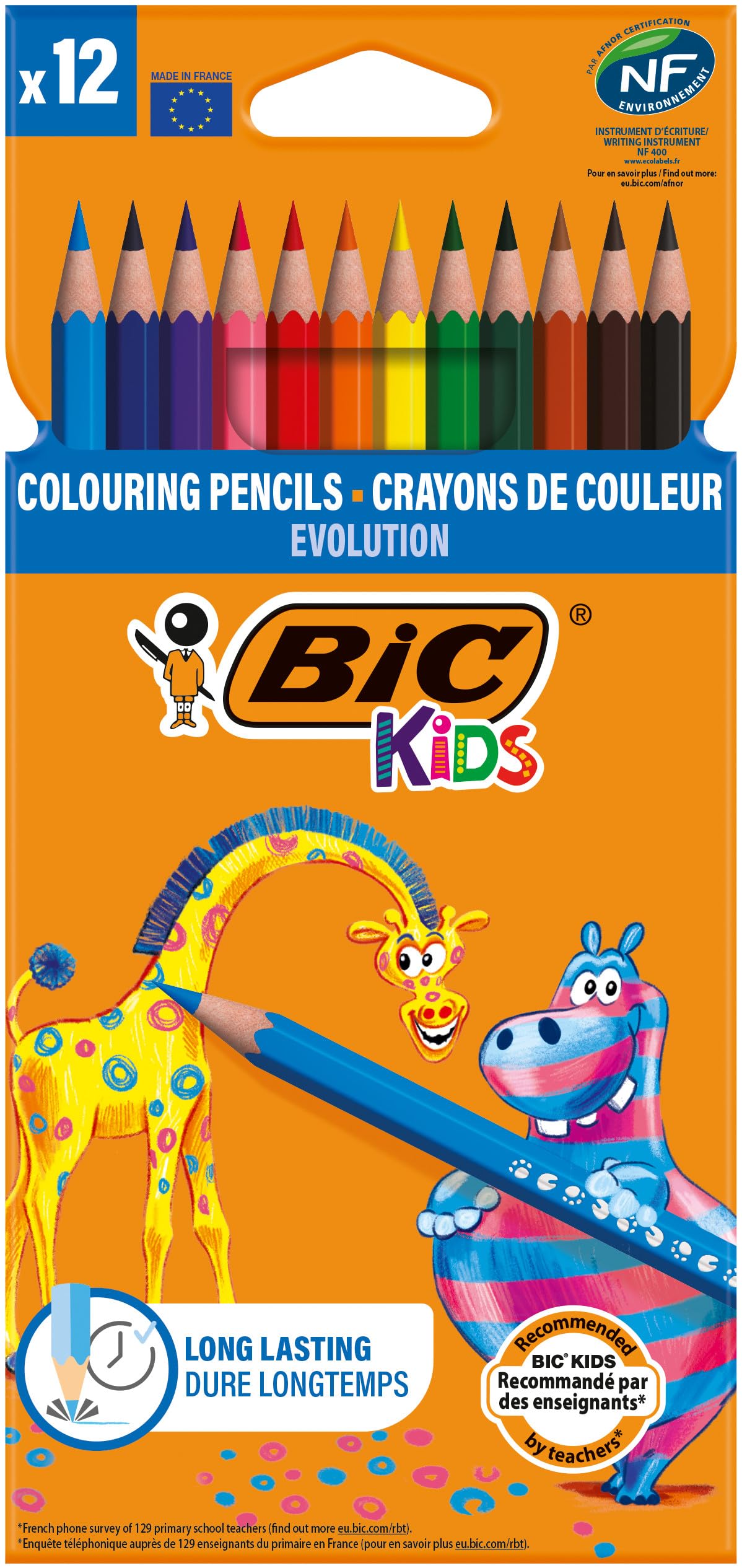 BIC Kids Evolution Kuru Boya Kalemi, 12'li Kutu, Kıymık Oluşturmaz, Çiğnemeye Karşı Dayanıklı, Kolay Açılır