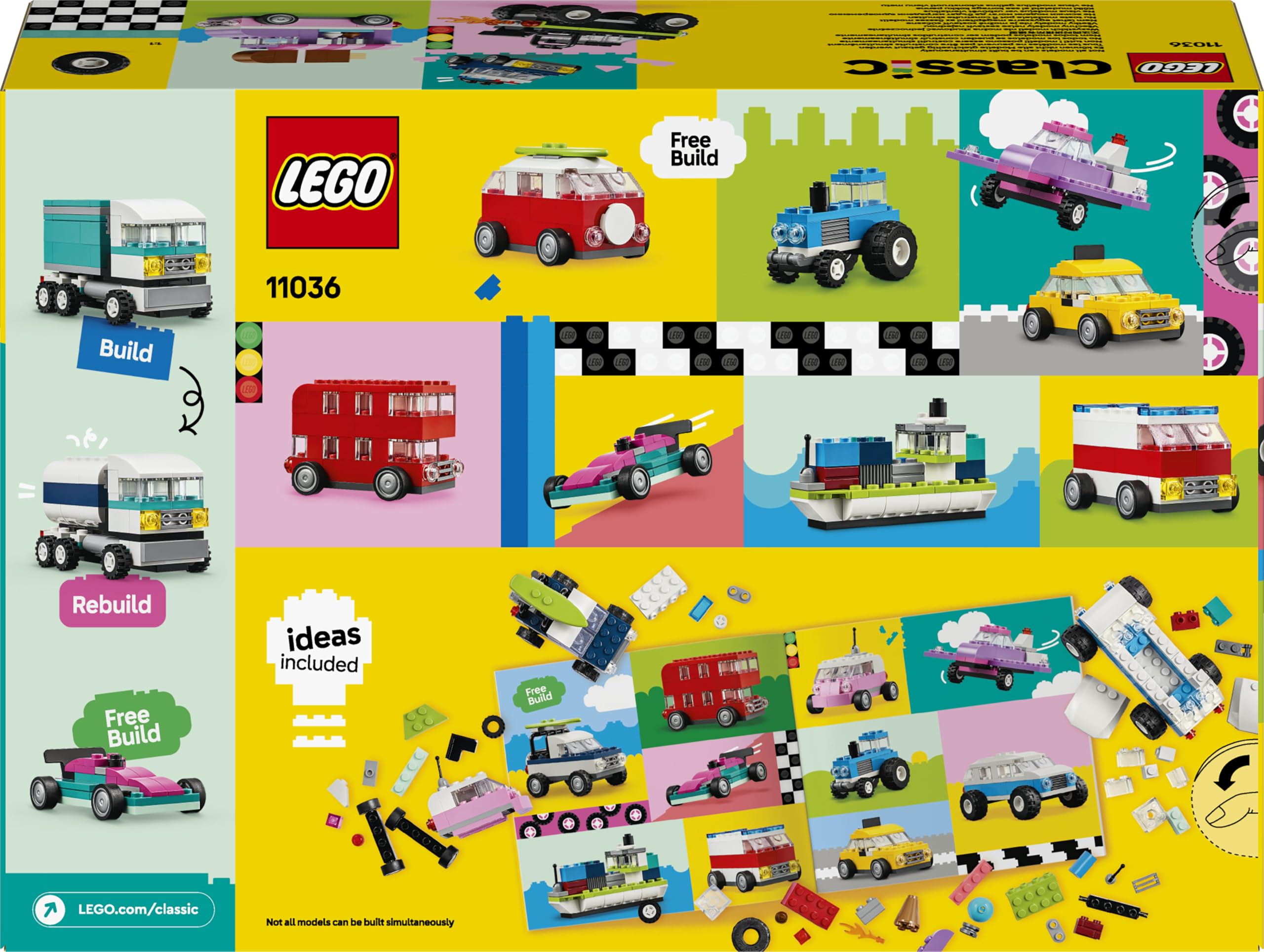 LEGO Classic Veicoli Creativi, Modellini di Auto Colorate da Costruire in Mattoncini, Set con Macchine Giocattolo per Bambini e Bambine, Ragazzi e Ragazze da 5 Anni in su 11036