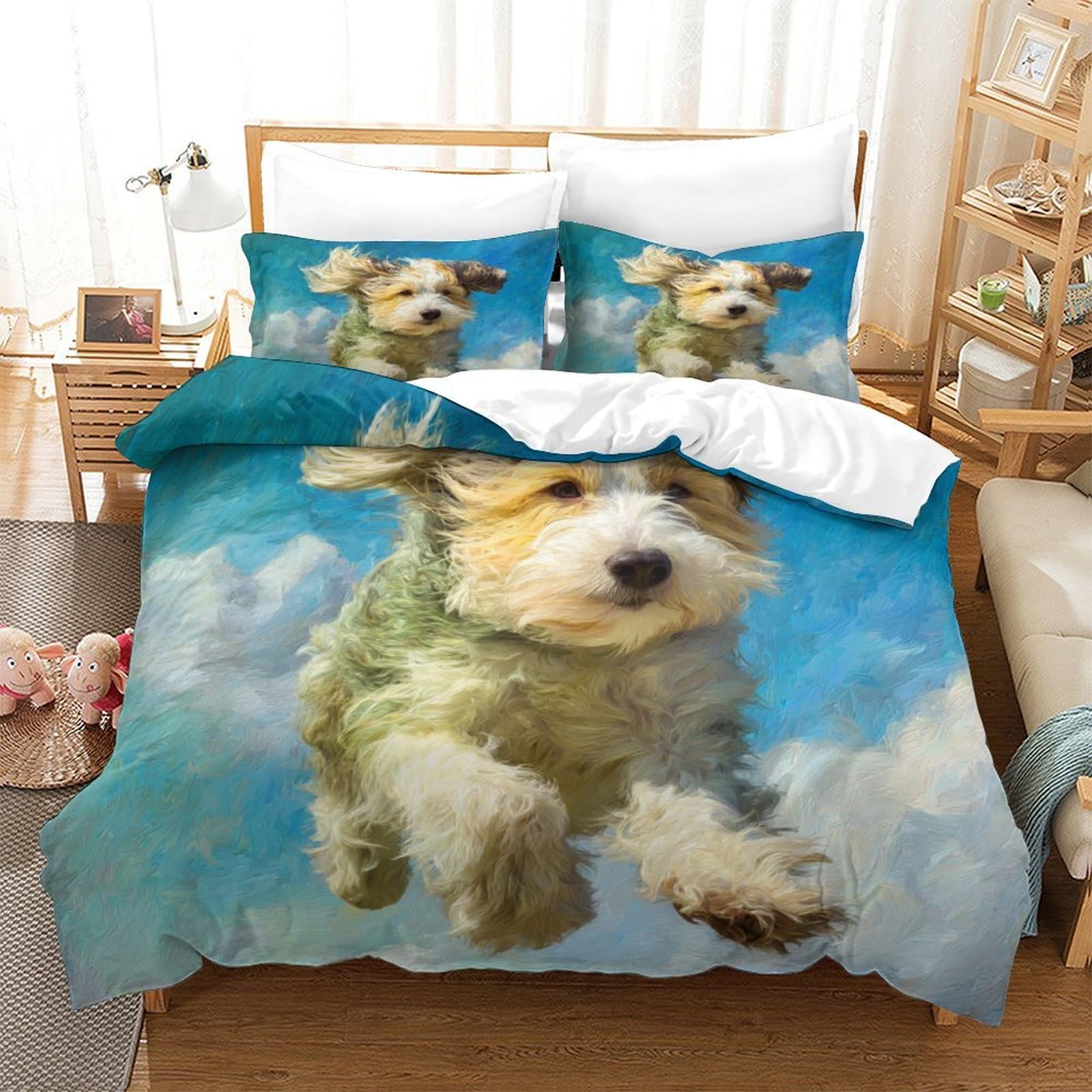 QDZHCPMYK Puppy 3Pcs Bedding Set Printed Quilt Cover,3D Animal Duvet Cover for Boys Adult, Microfibre, with Pillowcases Easy Care Microfiber Comforter Cover Hidden Zipper Super King（260x220cm）