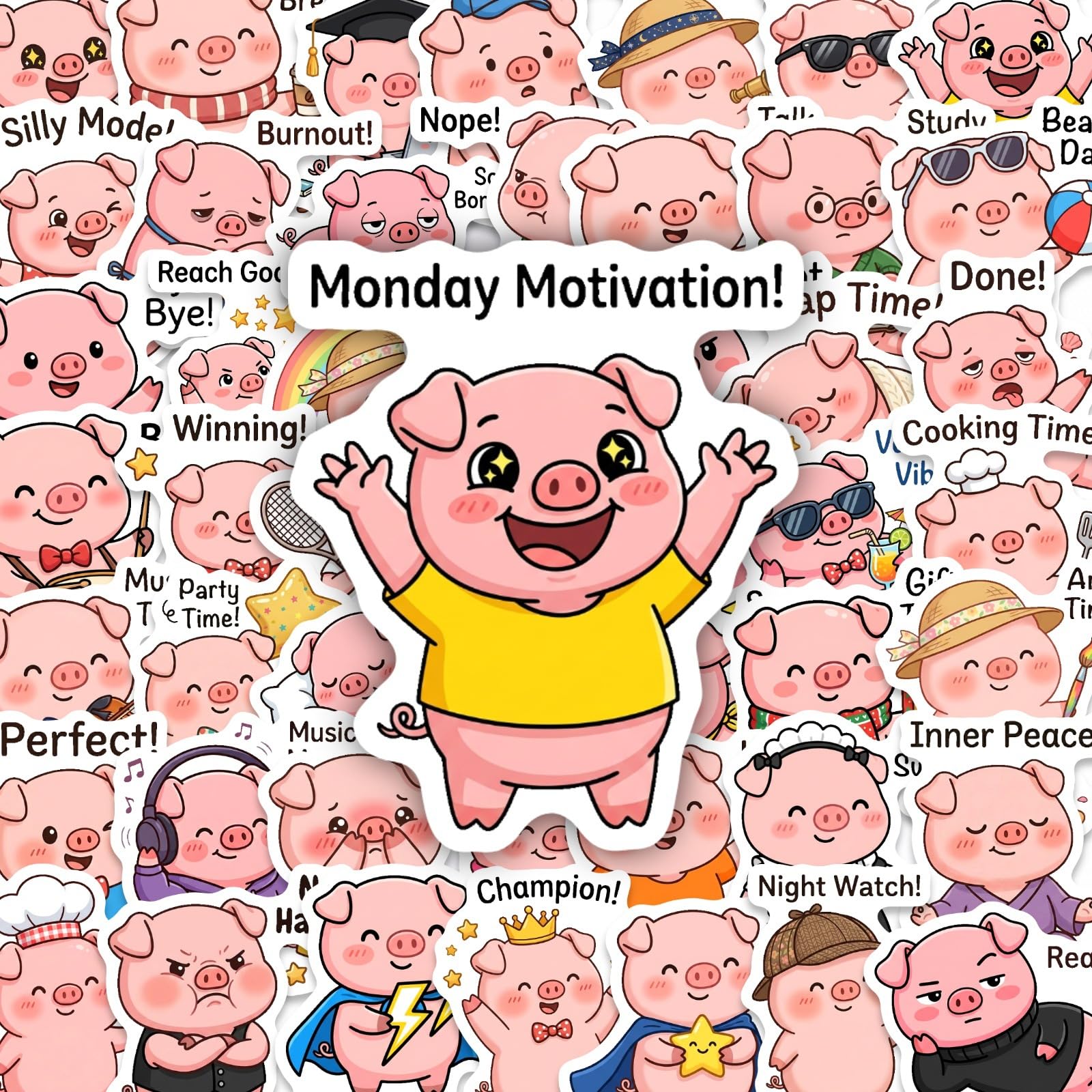 50Pcs Cute Pig Stickers Funny Quote Vinyl Decals for Laptops Skateboards Luggage Helmets Bikes and Phones Fans Lovers and Whimsical Vibe Enthusiasts