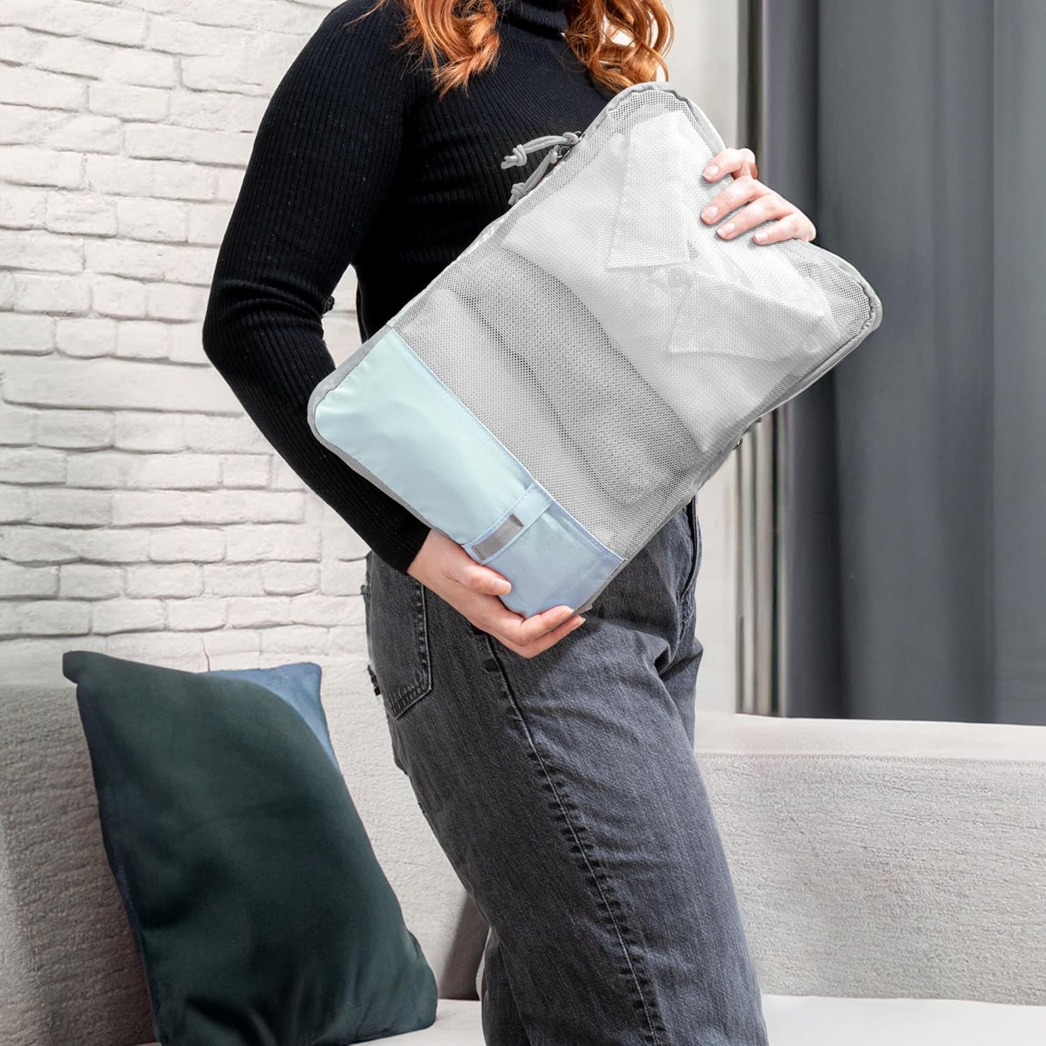 (Not Made In China) Compression Packing Cubes For Travel, Suitcase and Luggage Space Saver Organizer Bags, Lightweight, Waterproof, Durable, 6pc Set, Blue