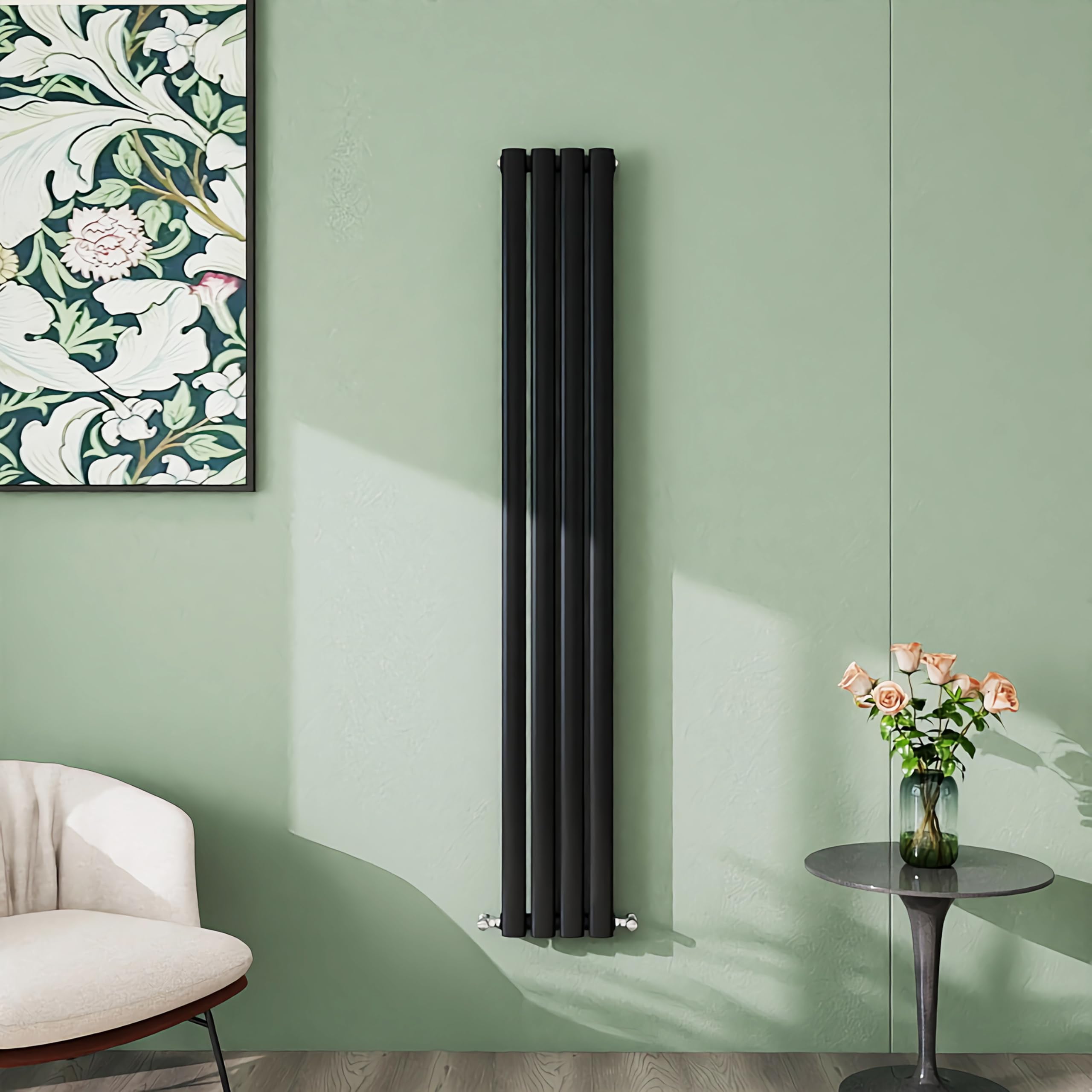 Simple Bathroom 1600×236mm Black Radiator Vertical Double Oval Column Designer Central Heating Rad For Bathroom/Kitchen/Living Room — image 1