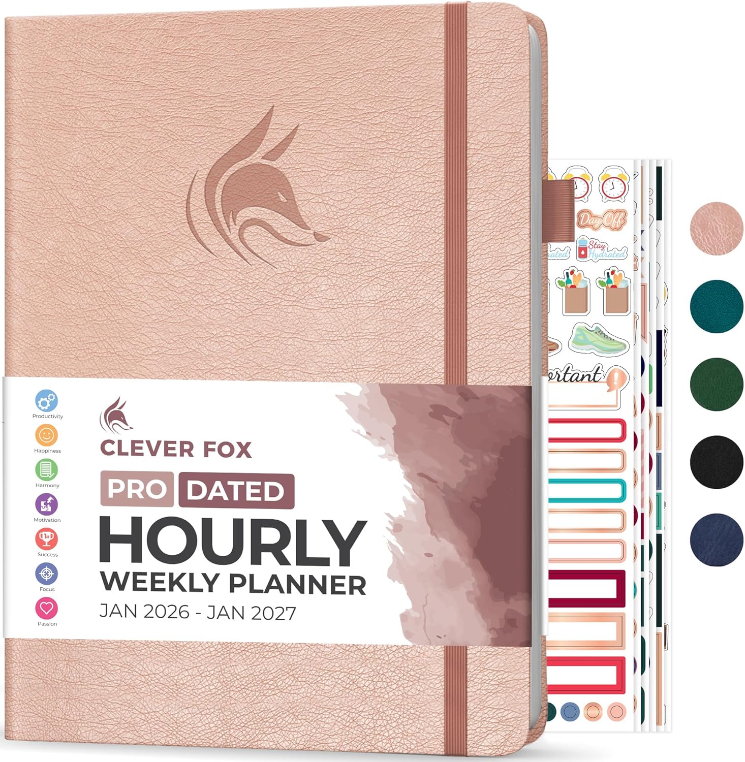 Clever Fox Planner PRO Schedule Dated (Jan 2026–Jan 2027) – Weekly & Monthly Life Planner with Time Slots, Appointment Book and Daily Organizer to Increase Productivity, A4 Hardcover – Rose Gold