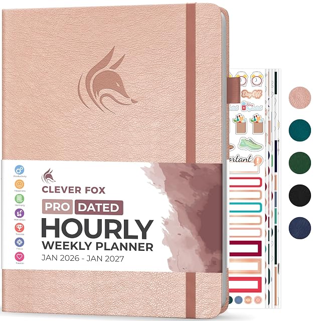 Clever Fox Clever Fox Planner PRO Schedule Dated (Jan 2026–Jan 2027) – Weekly & Monthly Life Planner with Time Slots, Appointment Book and Daily Organizer to Increase Productivity, A4 Hardcover – Rose Gold