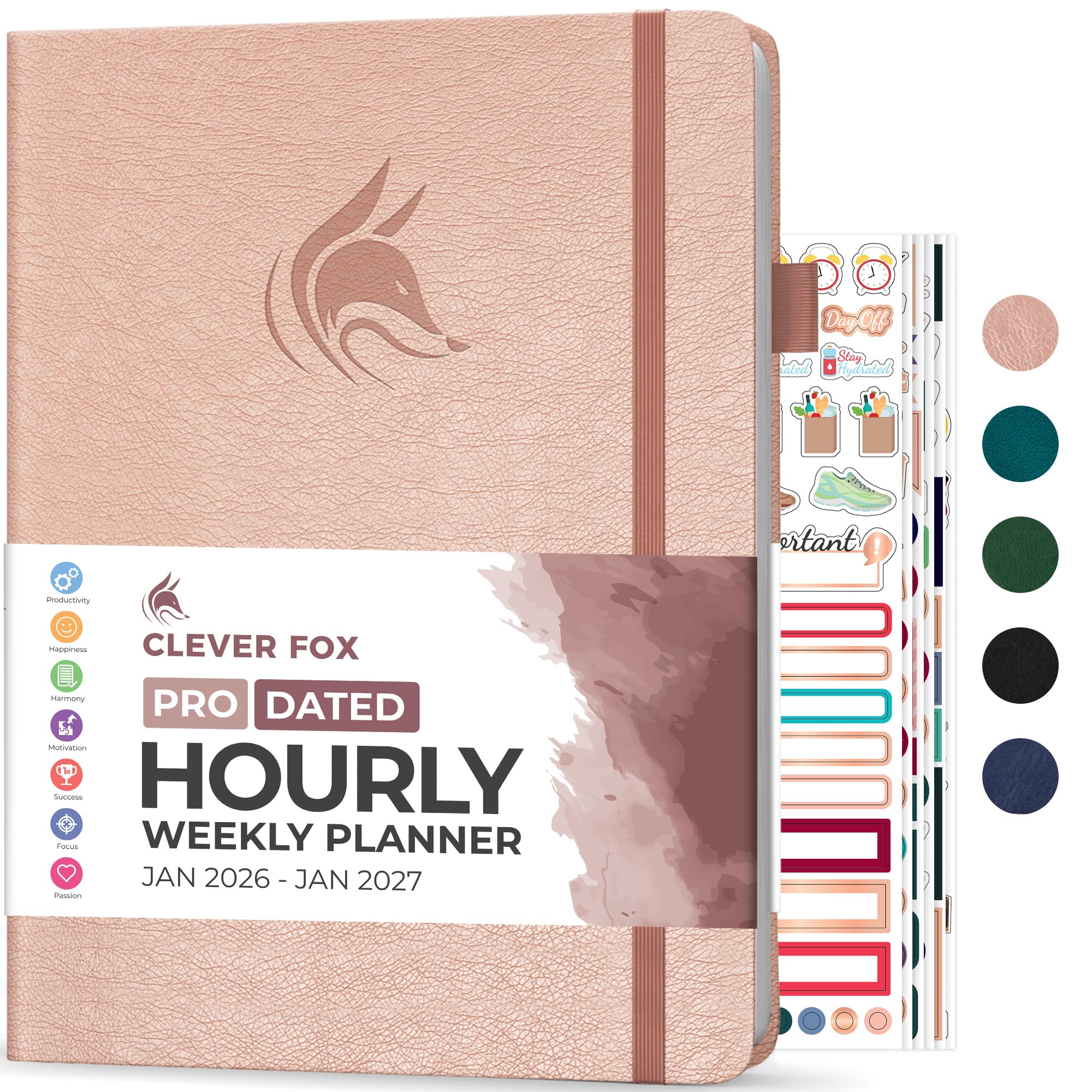 Clever Fox Planner PRO Schedule Dated (Jan 2026–Jan 2027) – Weekly & Monthly Life Planner with Time Slots, Appointment Book and Daily Organizer to Increase Productivity, A4 Hardcover – Rose Gold