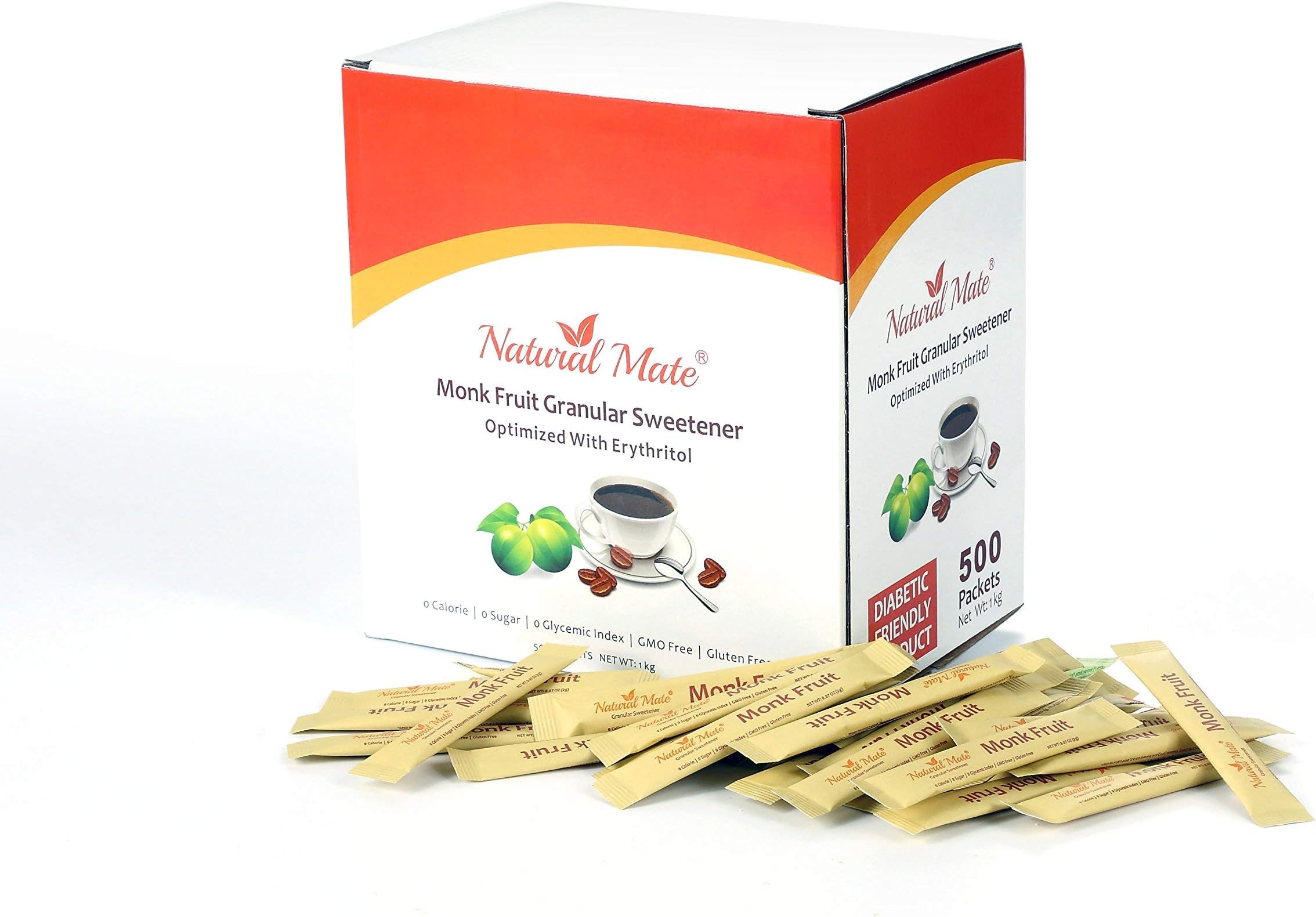 Natural Mate Monk Fruit Sweetener Packets, 500 Count (2 grams/packet) | 1 Pack