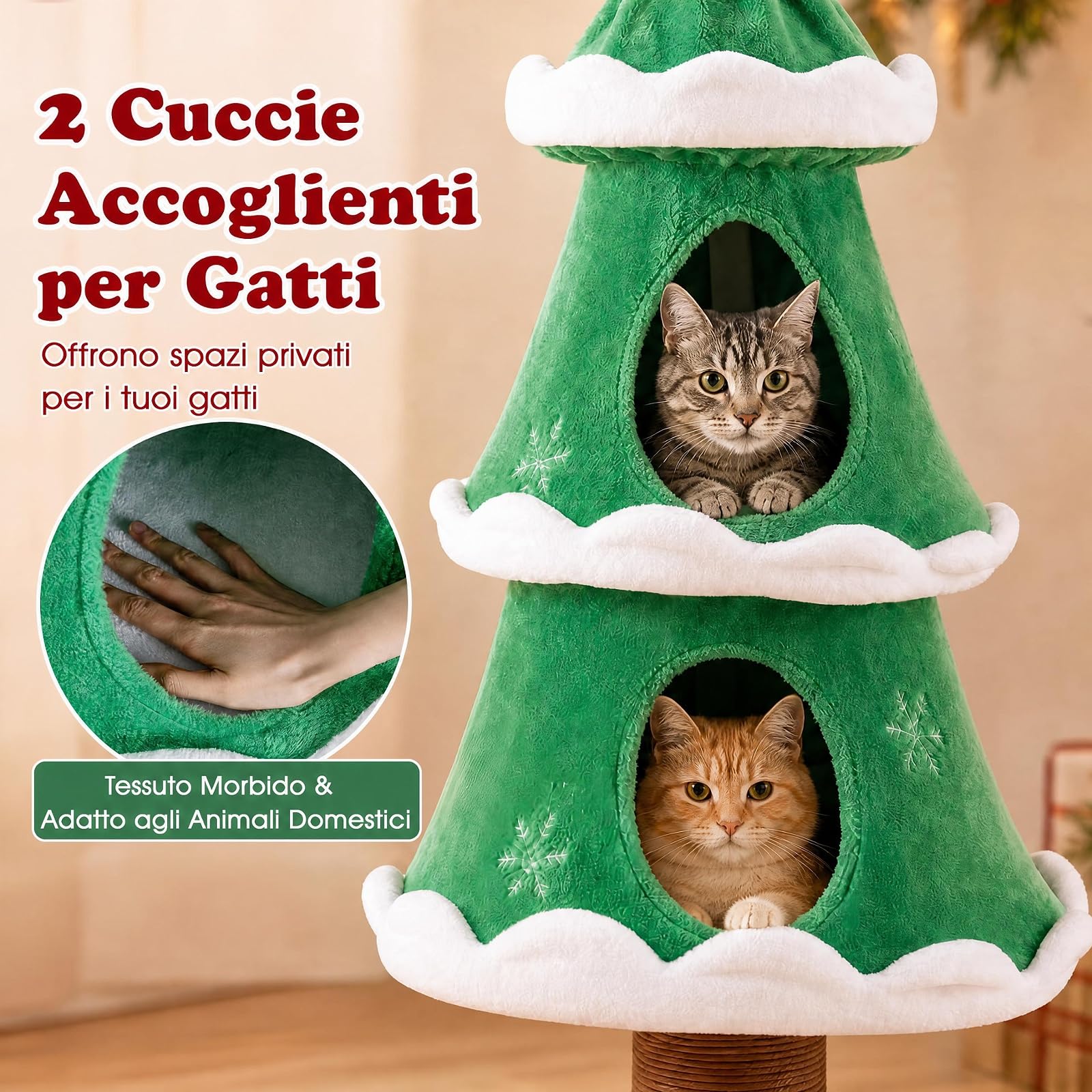 COSTWAY Albero Tiragraffi per Gatti con 2 Cucce, 49 x 49 x 130 cm
