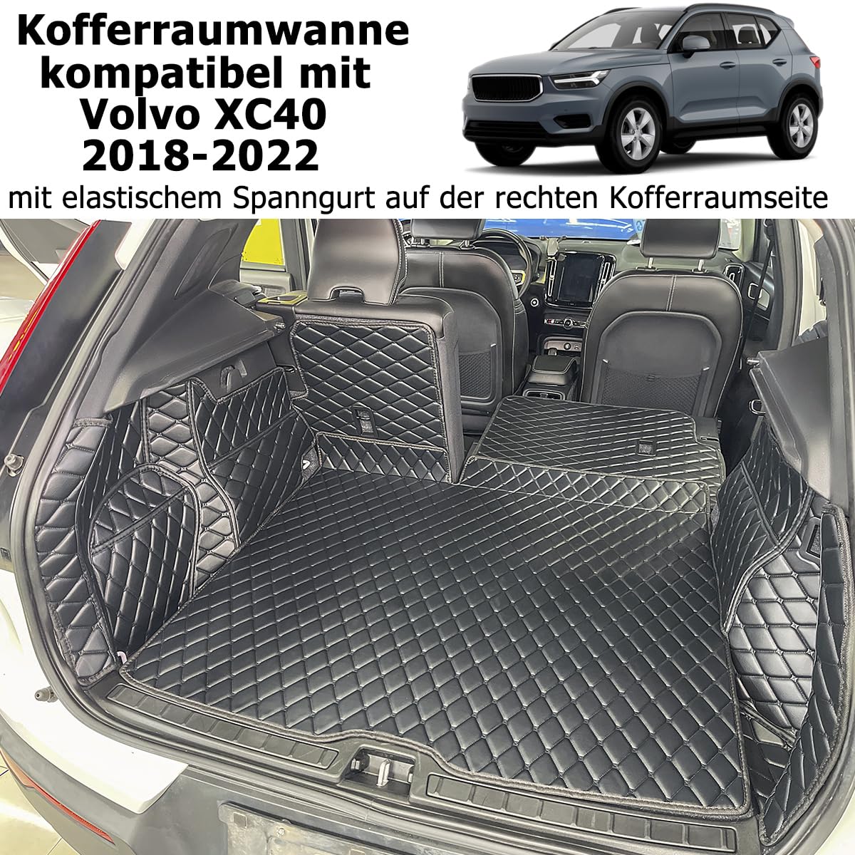 Vasca per bagagliaio per Volvo XC40 2018–2022 (con cinghia elastica sul lato destro del bagagliaio) Protezione bagagliaio su misura
