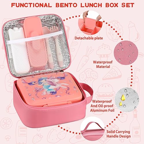 Miniatura 3 de JXXM Lonchera Bento para niños con termo de sopa de 8 onzas, recipientes de almuerzo a prueba de fugas con 5 compartimentos, tarro de comida térmico