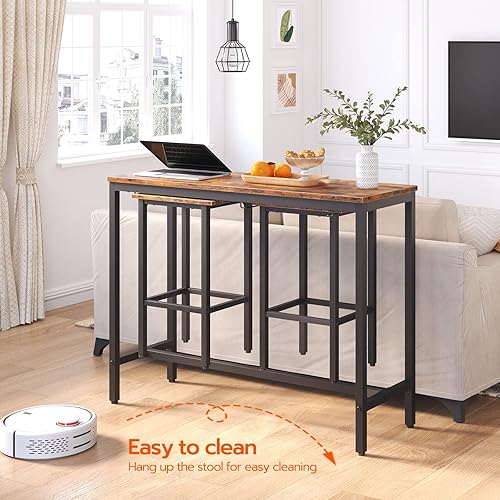 Miniatura 3 de HOOBRO Juego de mesa de bar, mesas de bar con taburetes, juego de 2, sillas de bar debajo del mostrador, mesa de comedor industrial para cocina,