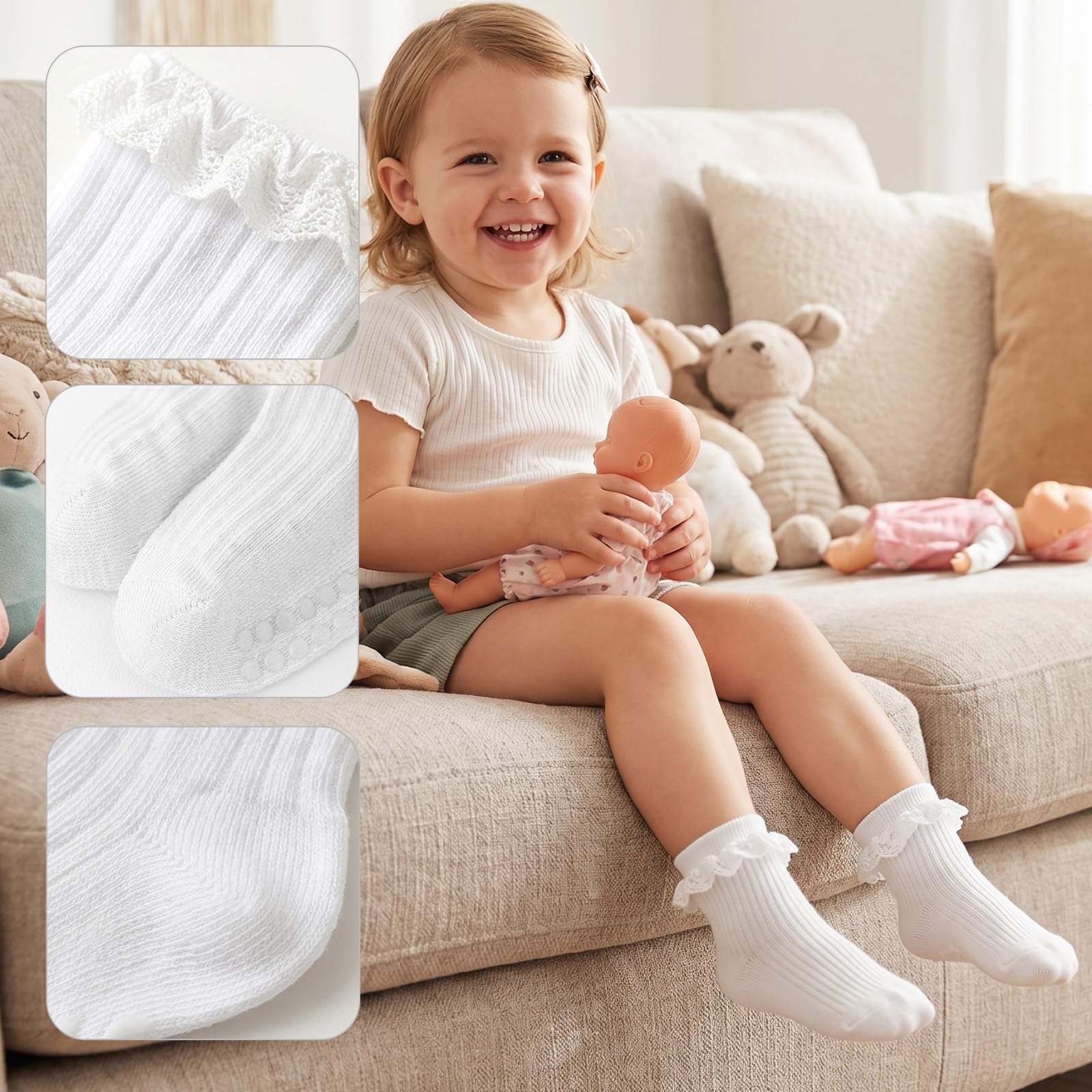 6 Pairs Socks Kids Baby Girls Anti Slip Floor Spring and Autumn Cotton Learning to Walk Unsteadily Lace — view 4
