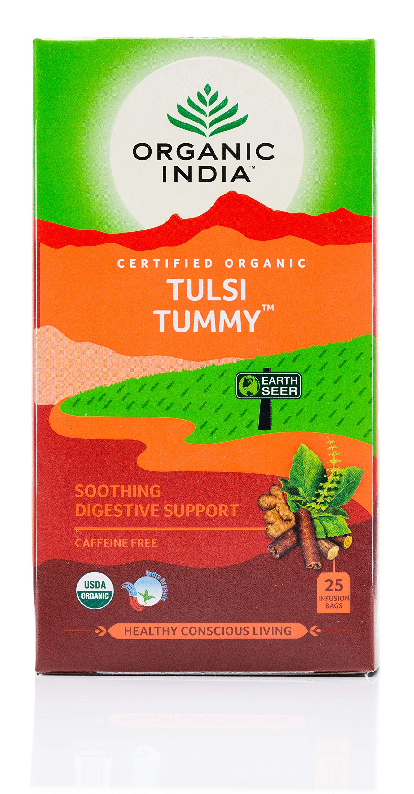 ORGANIC INDIAGreen Tea|Organic India Tulsi Tummy Tea, 25 Tea Bags