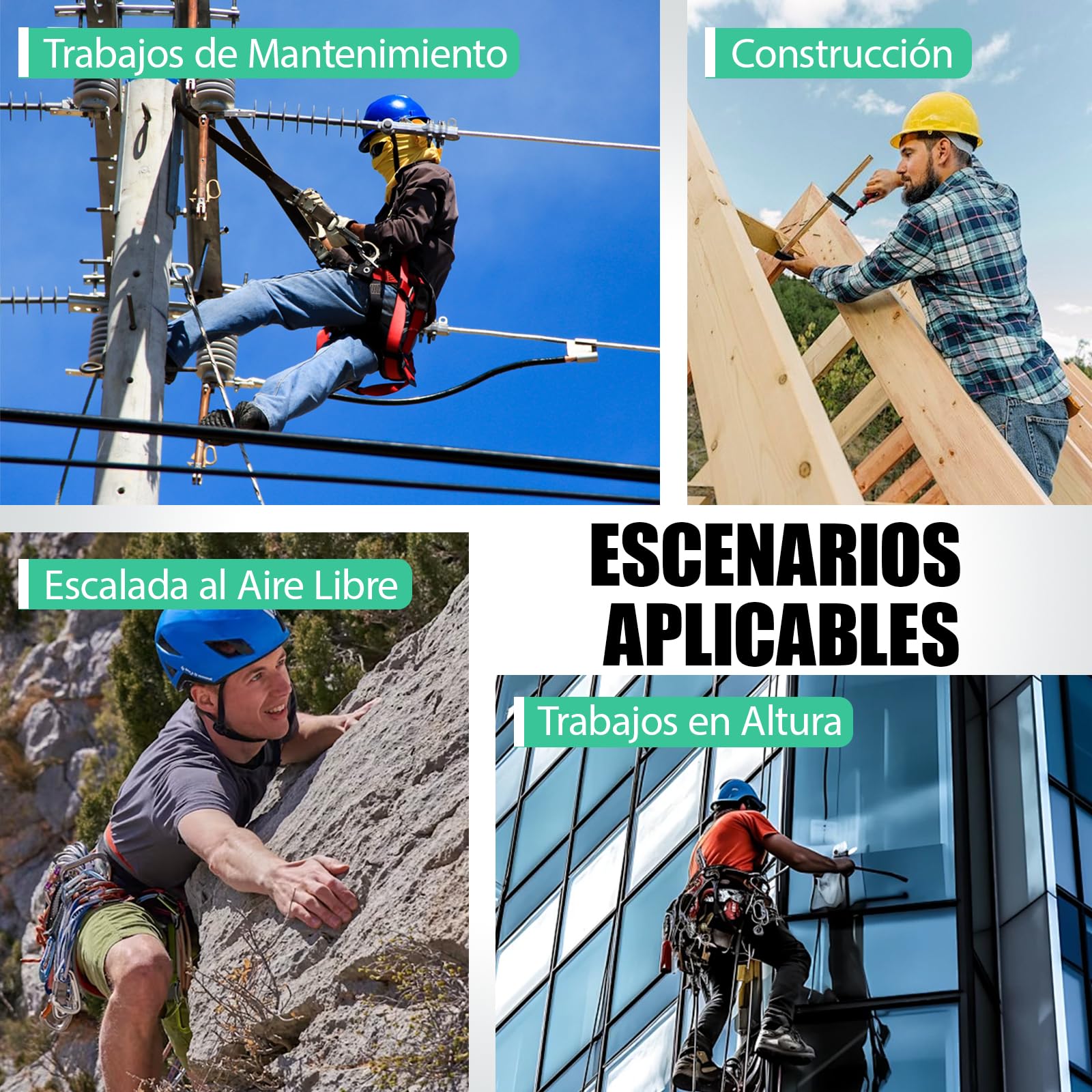 Dispositivo Anticaídas Retráctil, Linea de Vida Retráctil con Frenado Instantáneo, Arnés de Seguridad Industrial con Gancho Autoblocante y Cable Antitorsión para Trabajo Altura (Verde, 20m)