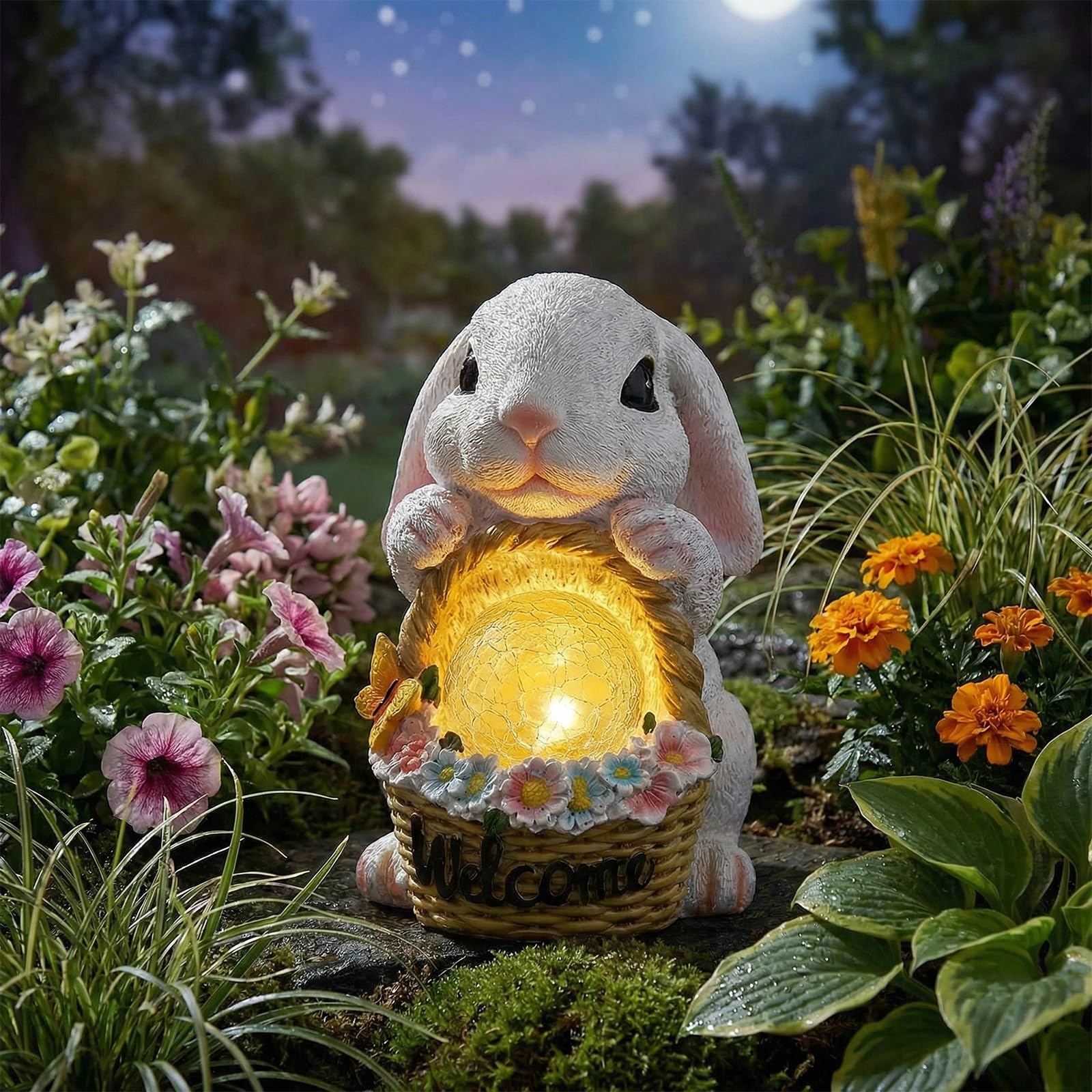 Statues solaires de lapin avec panier, cadeau idéal pour maman et papa
