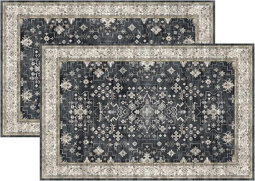 Miniatura 9 de 2 piezas de alfombrilla lavable para interiores de 24" x 36", antideslizante, alfombra de suelo retro, alfombra absorbente para entrada, alfombra