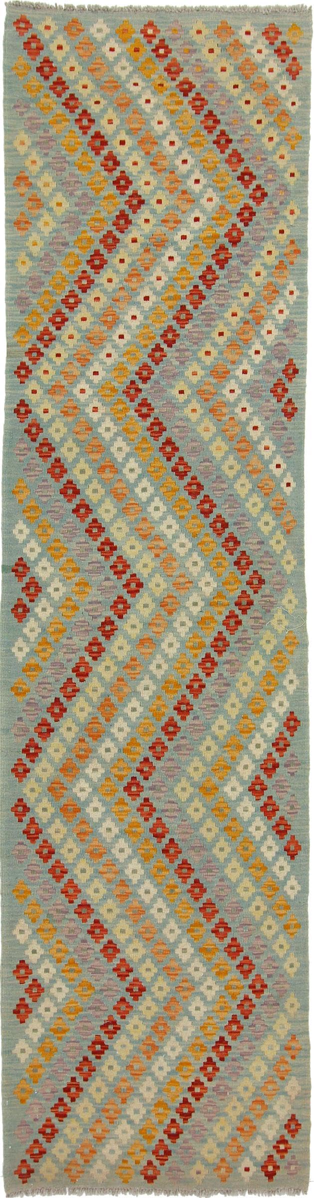 Tapis de course Kilim Afghan en laine pour habiller un couloir sombre