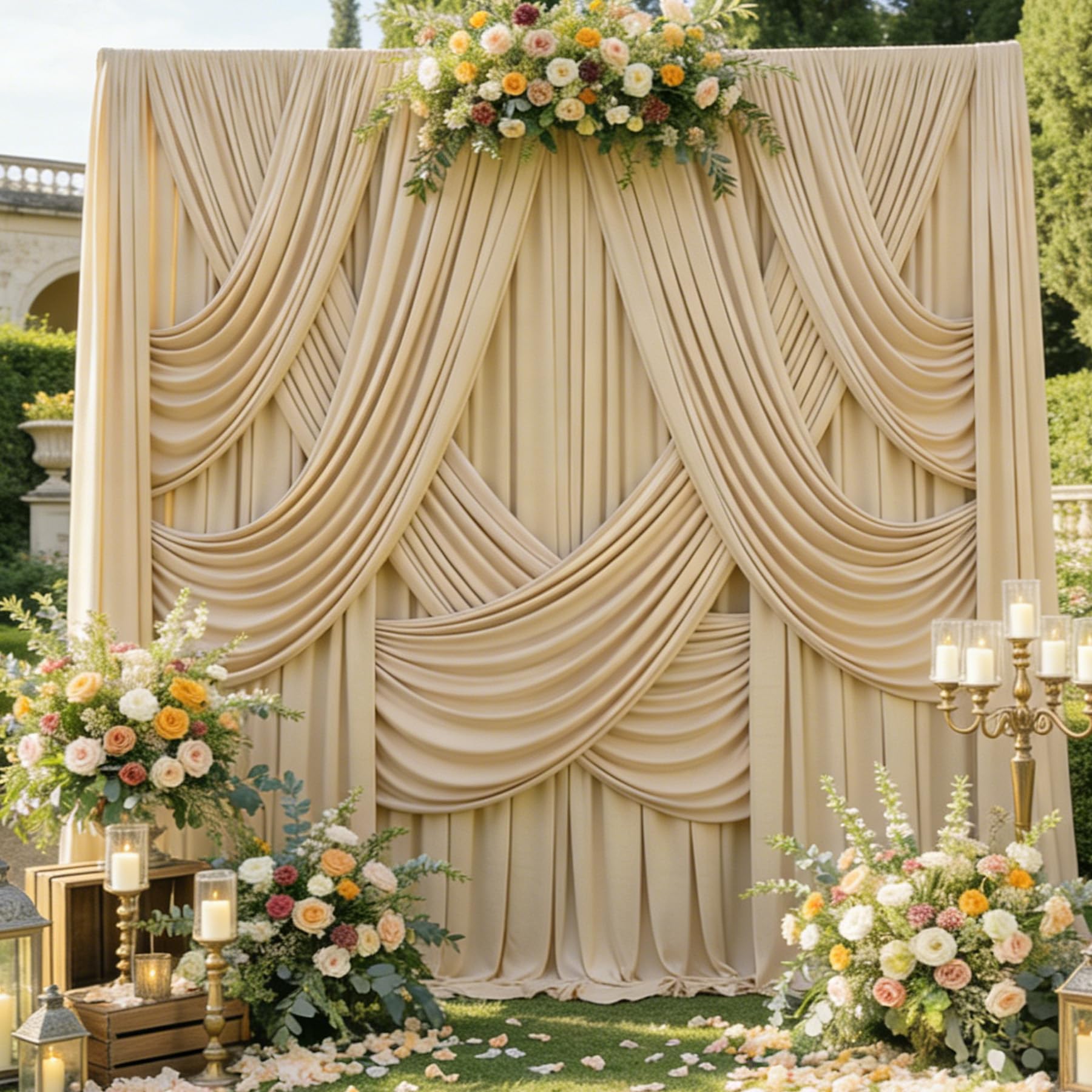 Photo 1 of 50x15ft Champagne Backdrop Curtains for Parties, Wrinkle Free Polyester Photo Backdrop Drapes 10 Panels 15 ft Long Back Drop Cloth for Wedding Birthday Photography Background Party