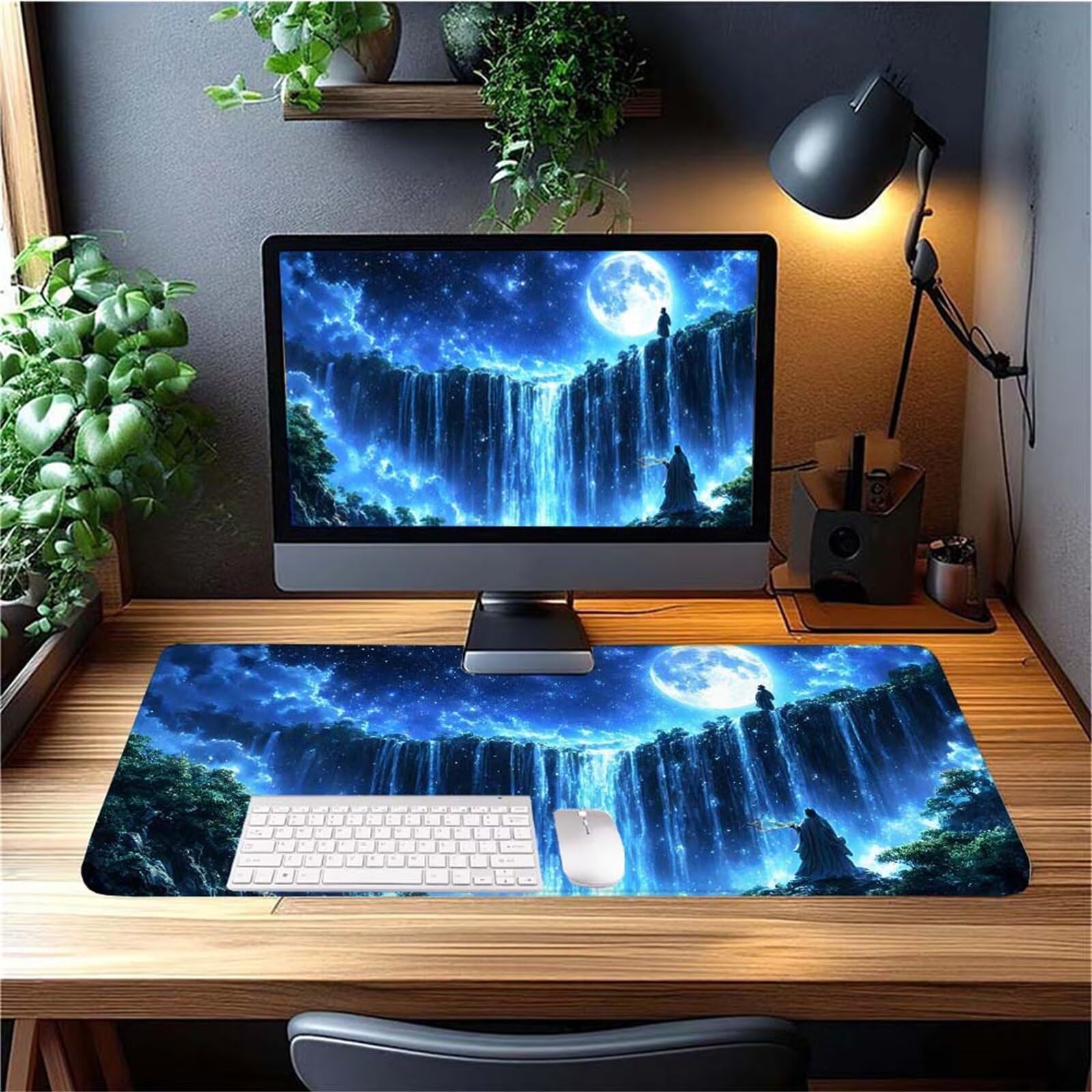 Alfombrilla Ratón Luna Caer Alfombrilla Ratón XXL 1400x600x3mm Mouse Pad Resiste Salpicaduras, Extendida de Gran Tamaño con Bordes Cosidos, Mejora Precisión y Velocidad, Antideslizante, Duradera y-475