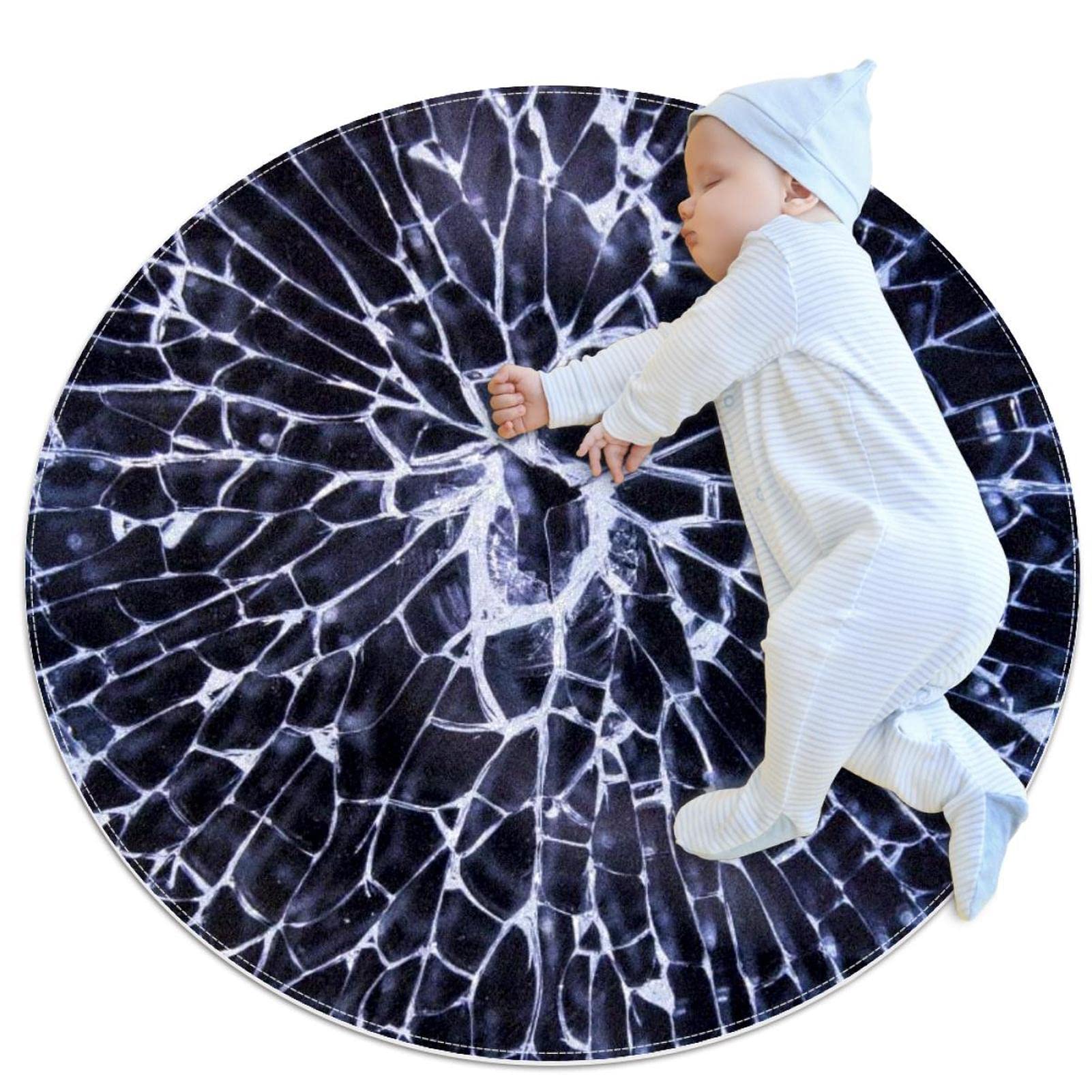 Tapis de salle de bain antidérapant verre brisé rond 1m pour sécuriser la chambre enfant